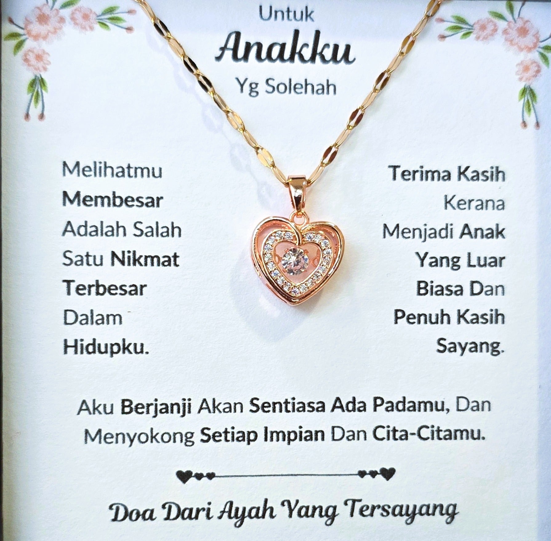 Hadiah Terbaik Untuk Anakku I Sentiasa Ada Padamu I Dari Ayah I Rose Heart Necklace