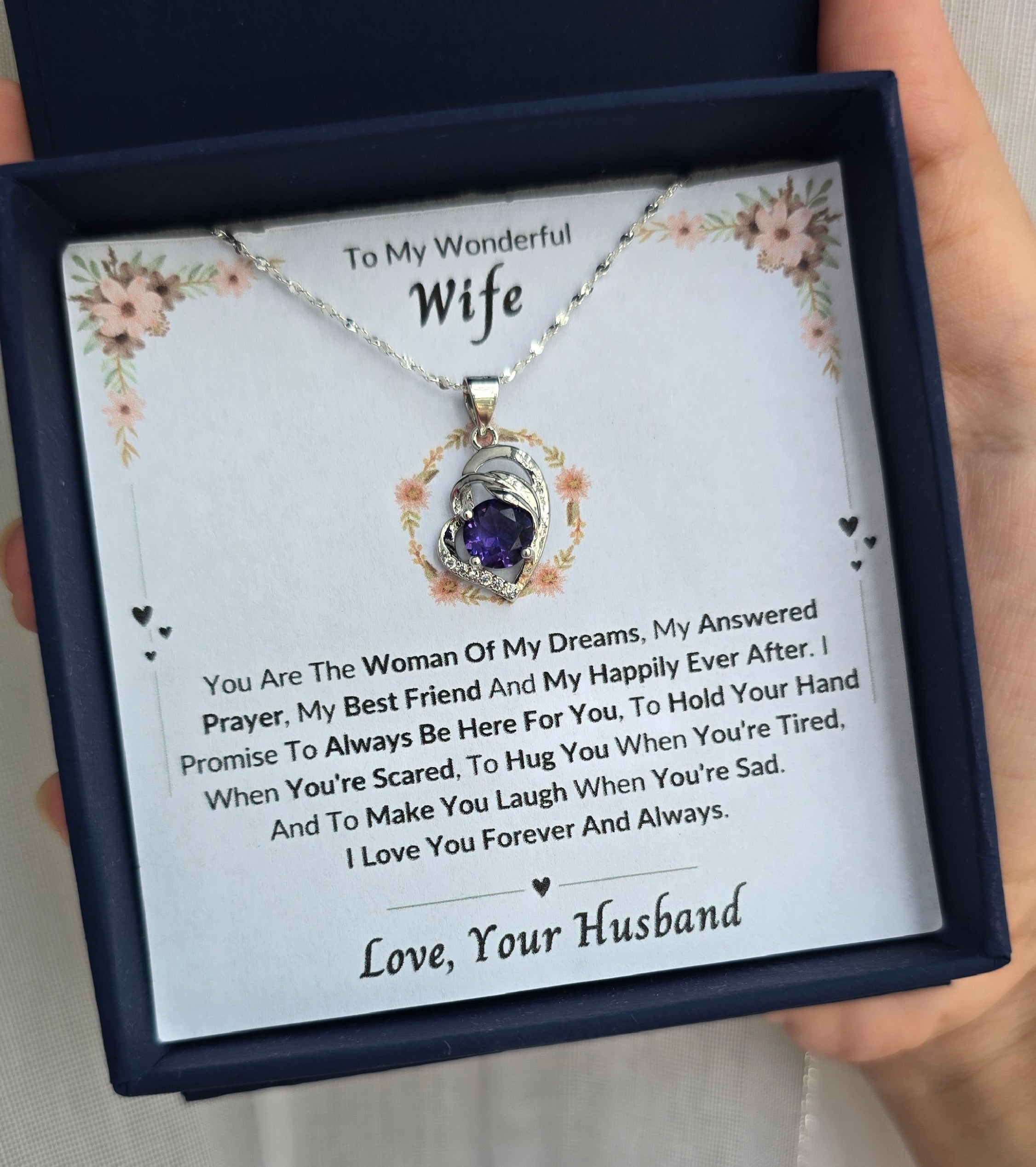Best Gift To My Wife I Woman Of My Dreams I Purple Love Necklace