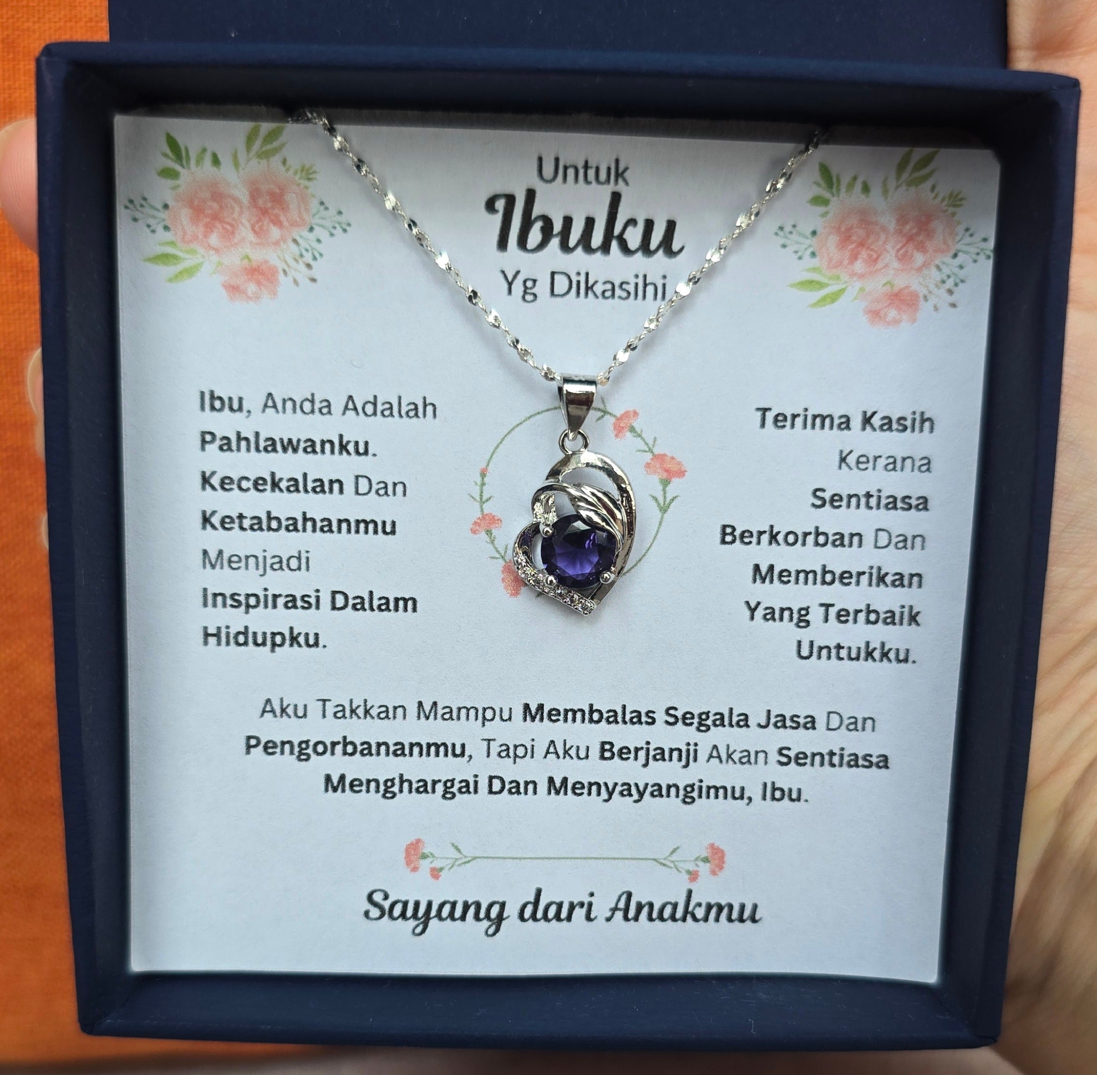 Hadiah Terbaik Untuk Ibuku I Sentiasa Berkorban Untukku I Purple Love Necklace
