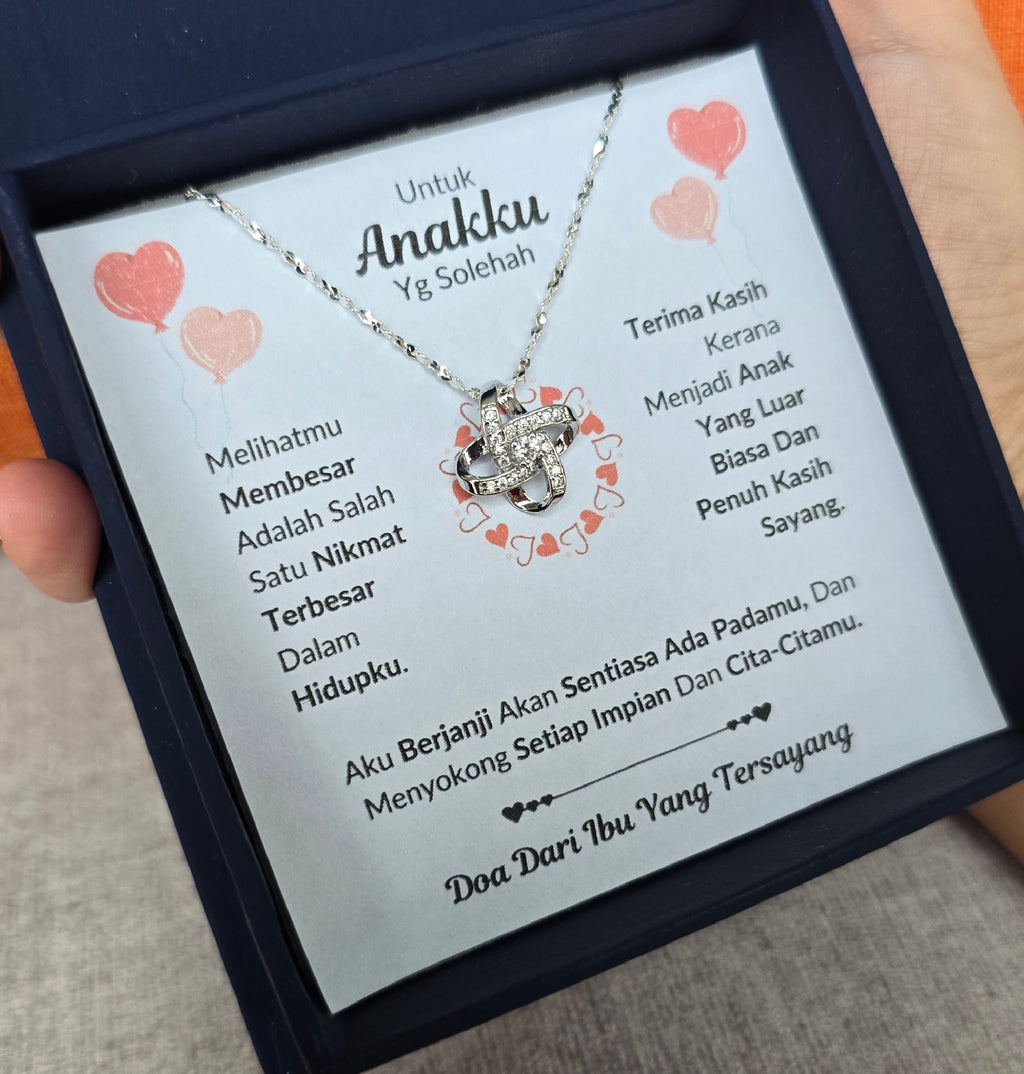 Hadiah Terbaik Untuk Anakku I Sentiasa Ada Padamu I Dari Ibu I Love Knot Necklace