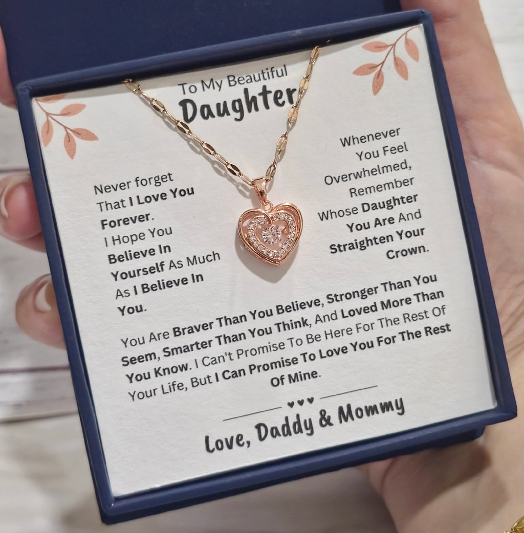 Best Gift To My Daughter I Love You Forever I From Daddy Mommy I Rose Heart Necklace