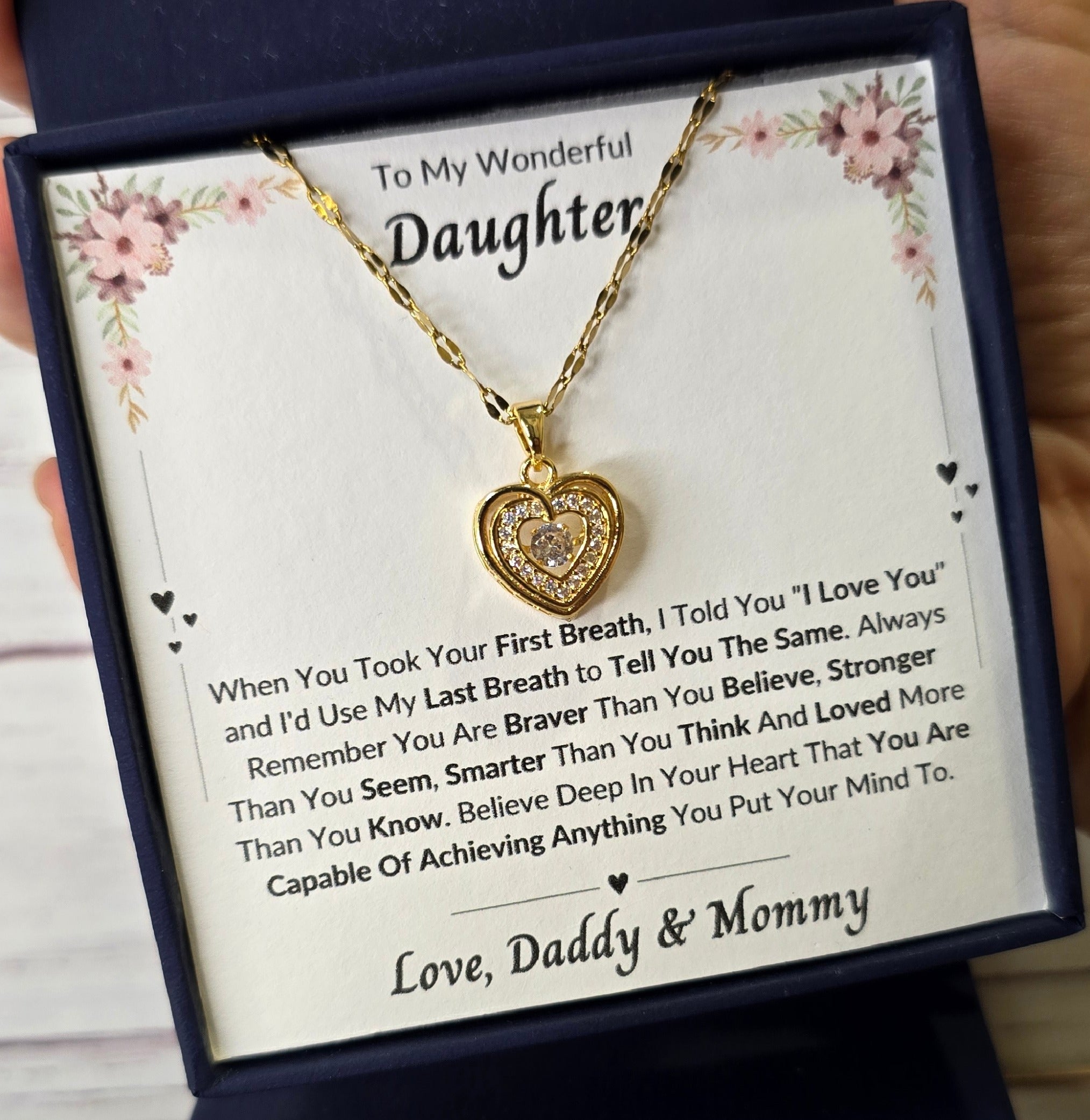 Best Gift To My Daughter I Always Love You I From DaddyMommy I Gold Heart Necklace