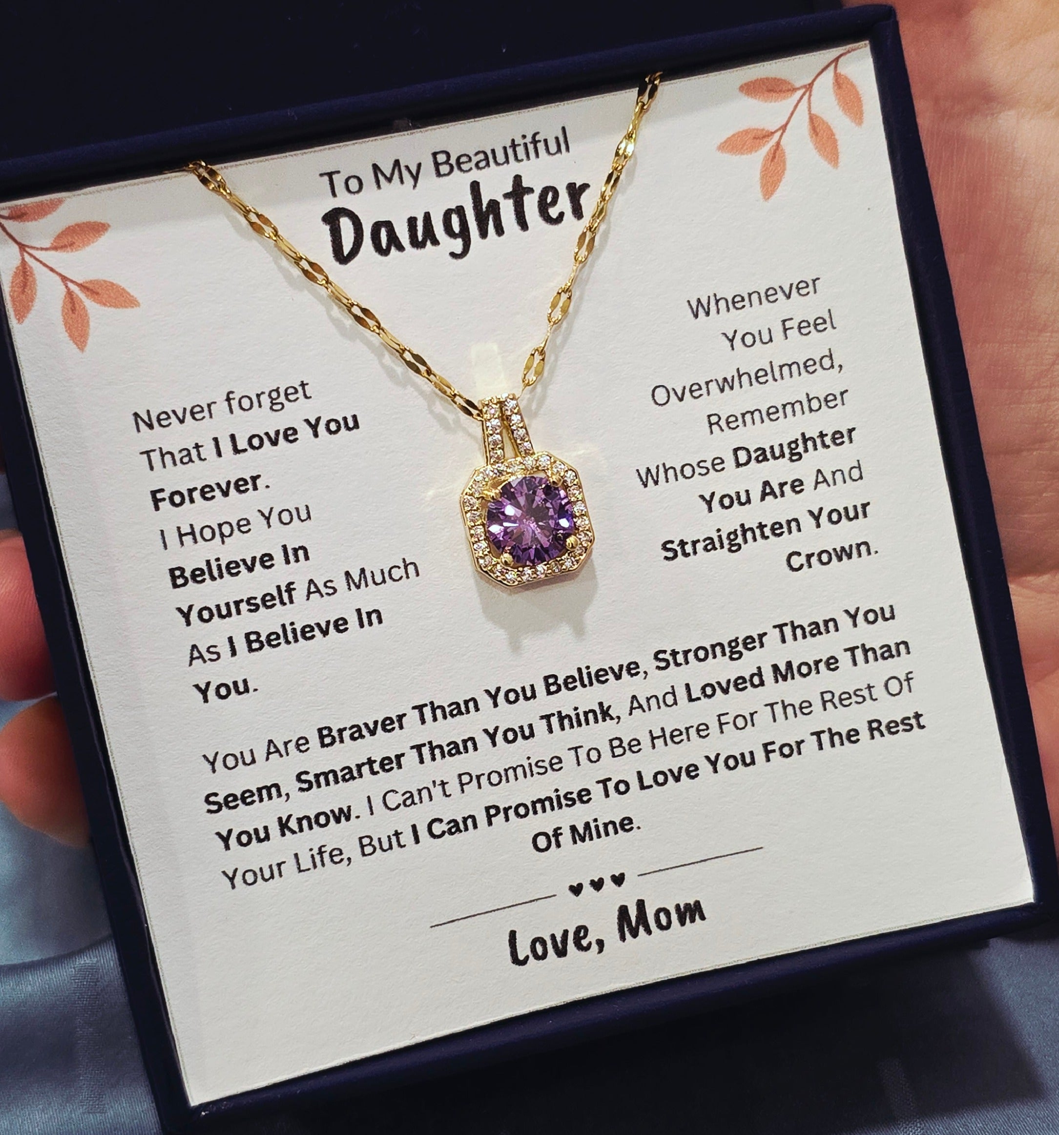 Best Gift To My Daughter I Love You Forever I From Mom I Sweet Purple Necklace