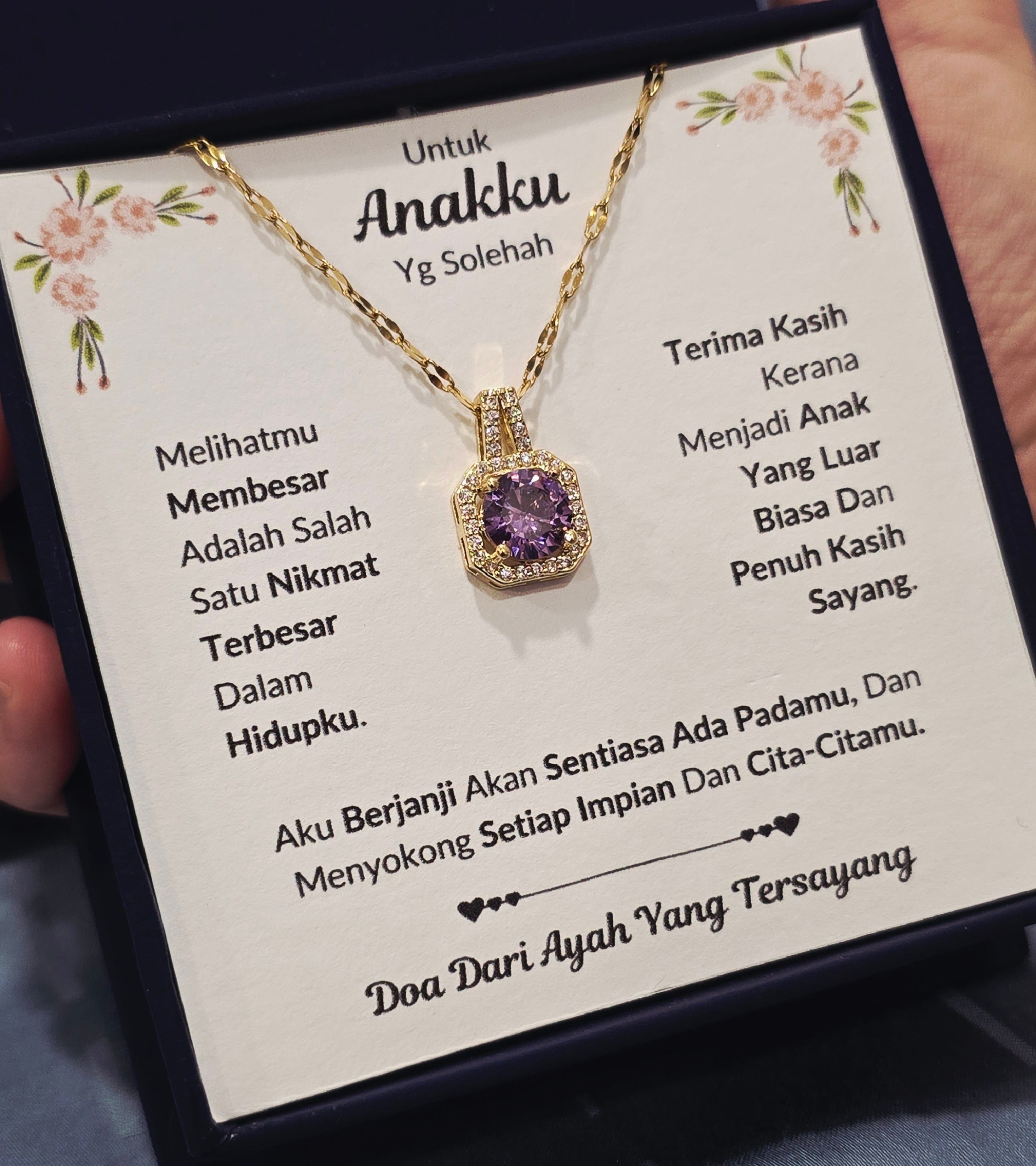 Hadiah Terbaik Untuk Anakku I Sentiasa Ada Padamu I Dari Ayah I Sweet Purple Necklace