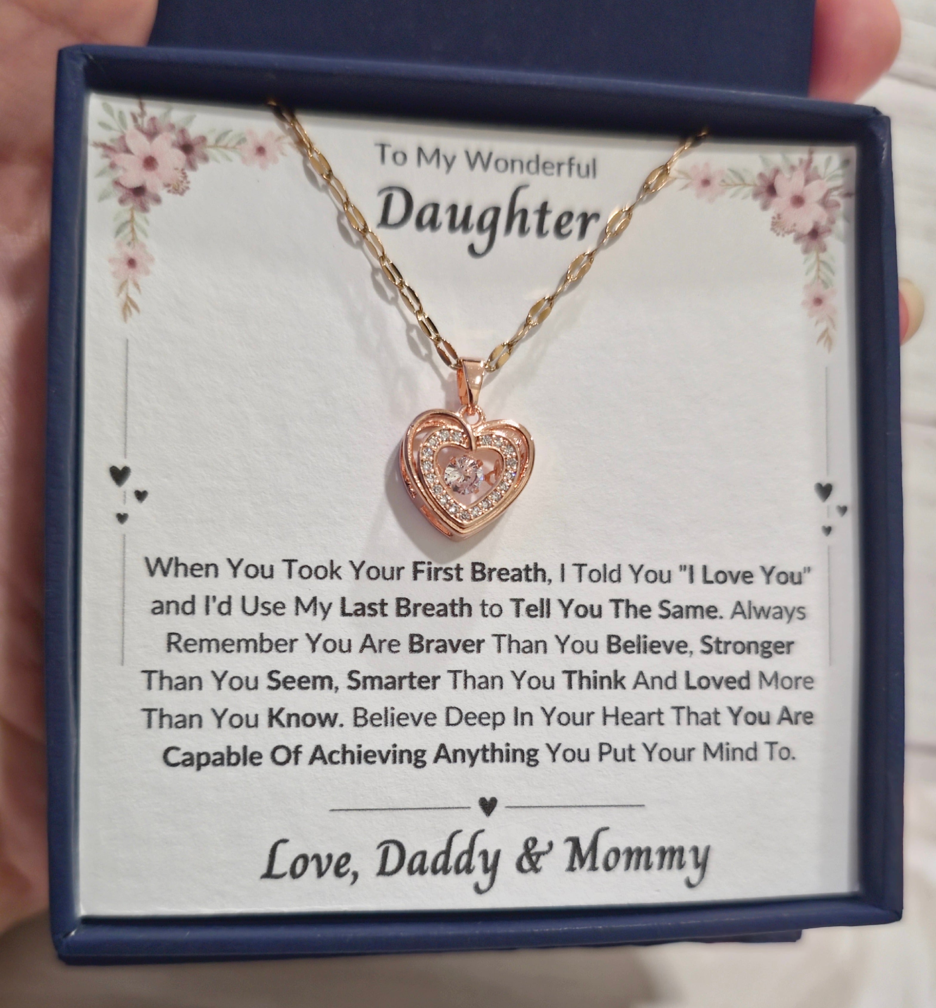 Best Gift To My Daughter I Always Love You I From Daddy Mommy I Rose Heart Necklace