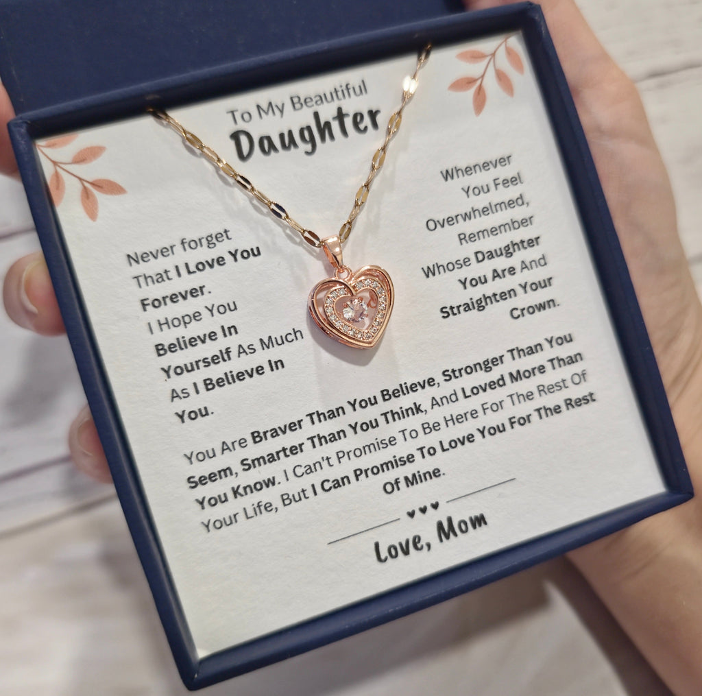 Best Gift To My Daughter I Love You Forever I From Mom I Rose Heart Necklace