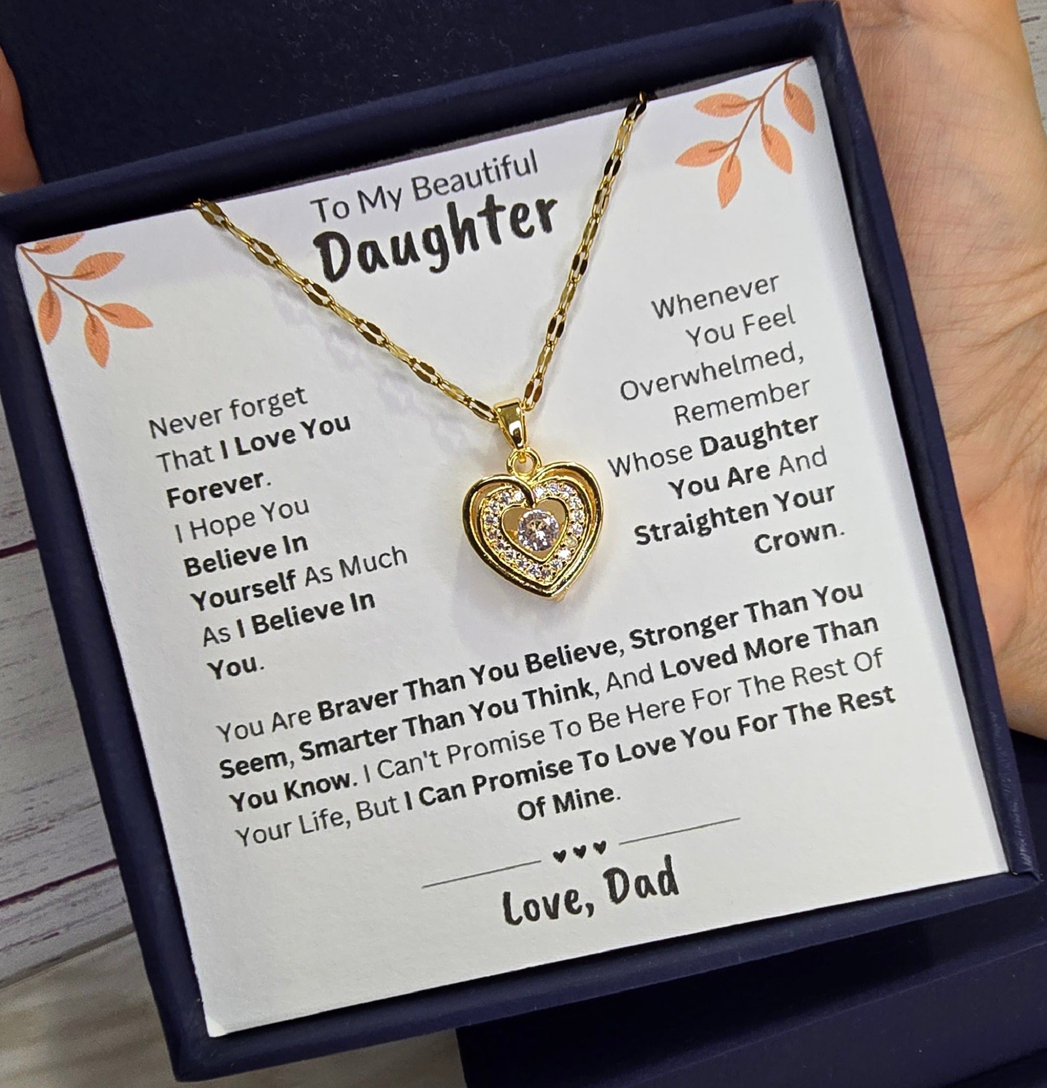 Best Gift To My Daughter I Love You Forever I From Dad I Gold Heart Necklace