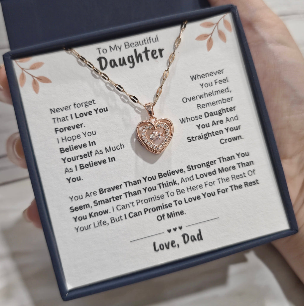 Best Gift To My Daughter I Love You Forever I From Dad I Rose Heart Necklace