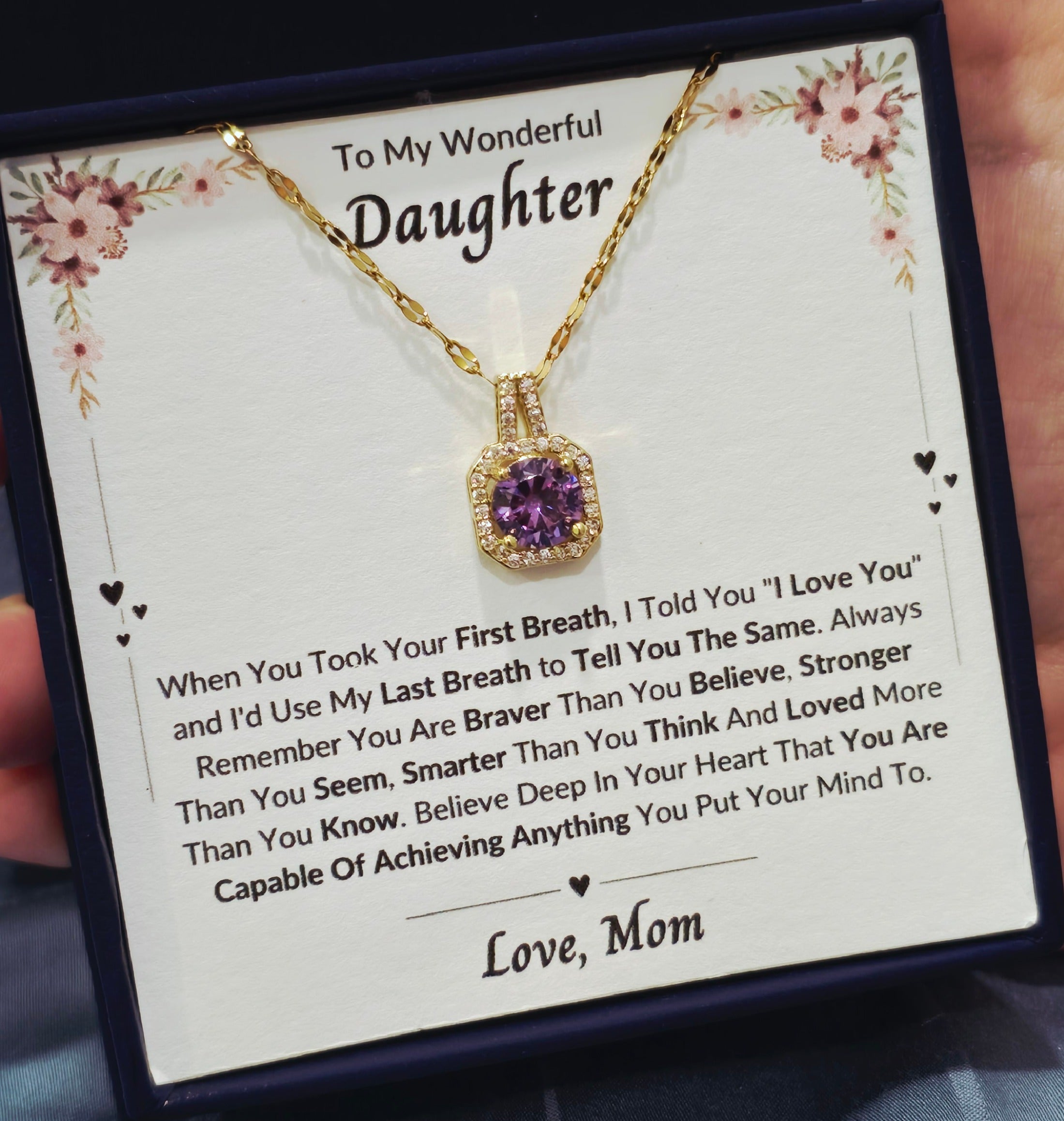 Best Gift To My Daughter I Always Love You I From Mom I Sweet Purple Necklace