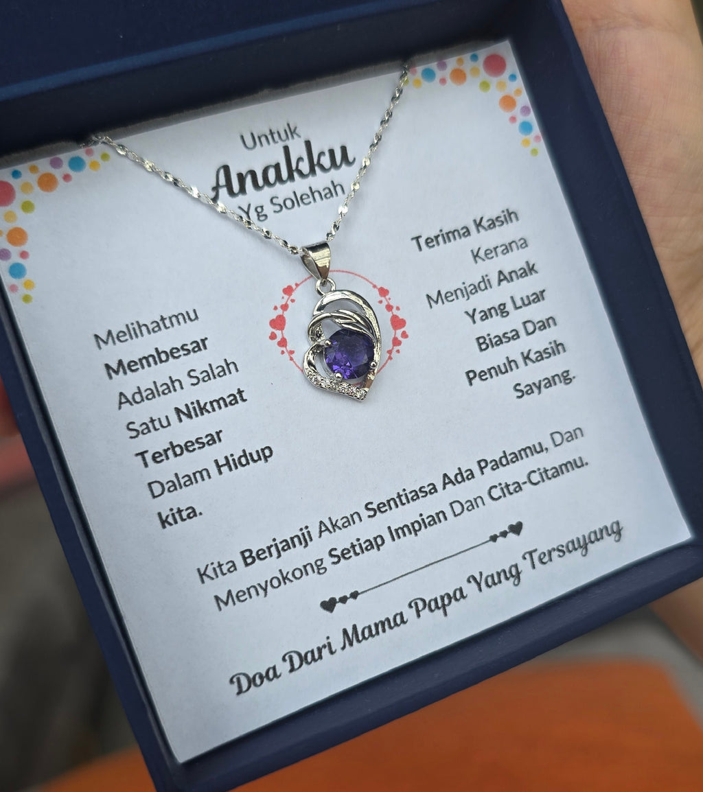 Hadiah Terbaik Untuk Anakku I Sentiasa Ada Padamu I Dari MamaPapa I Purple Love Necklace