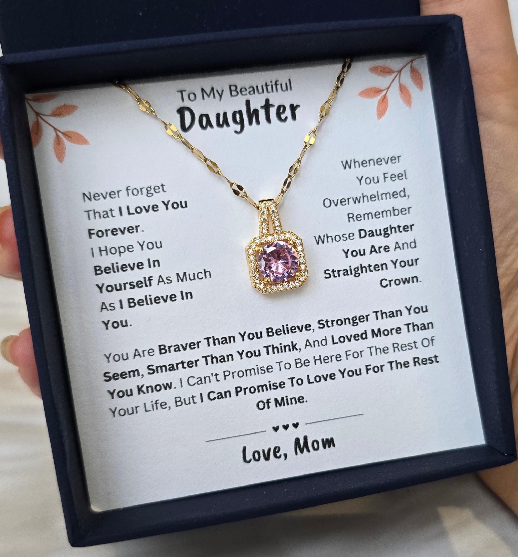 Best Gift To My Daughter I Love You Forever I From Mom I Sweet Pink Necklace