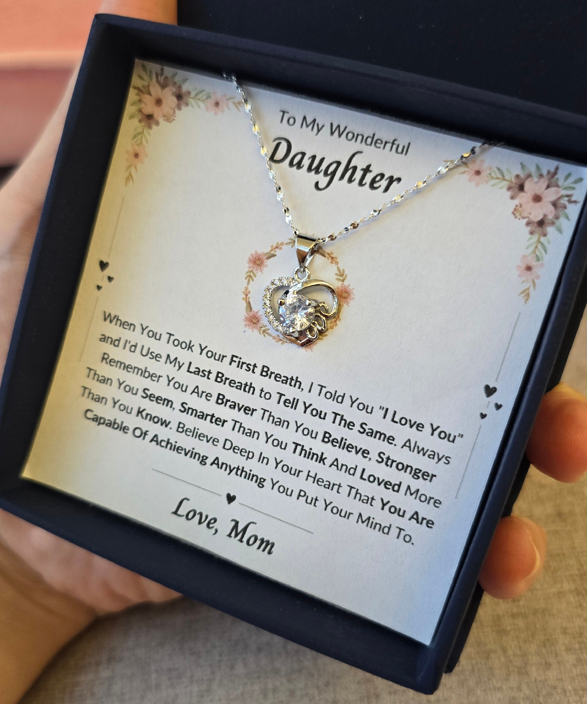 Best Gift To My Daughter I Always Love You I From Mom I Love Heart Necklace