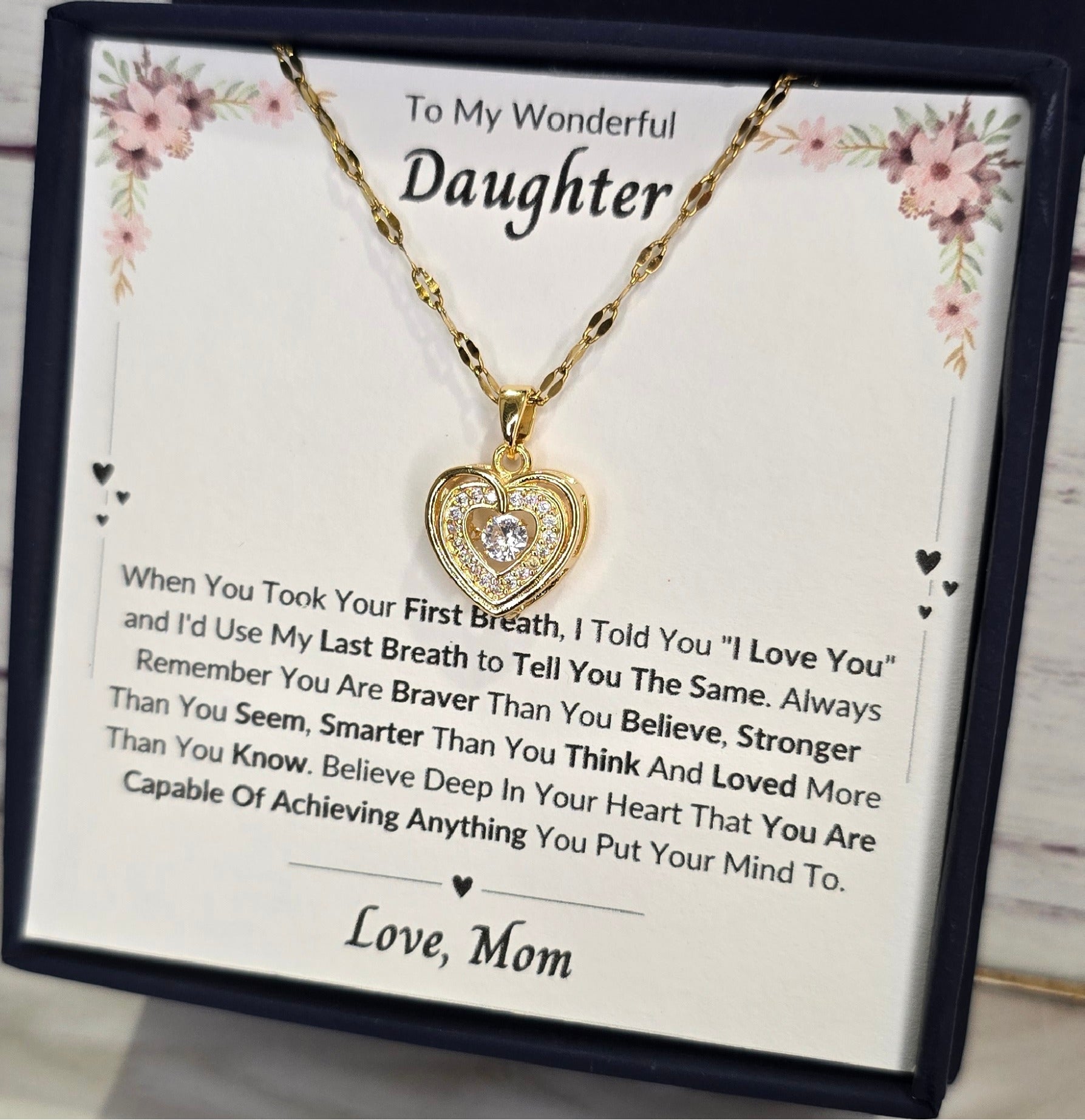 Best Gift To My Daughter I Always Love You I From Mom I Gold Heart Necklace
