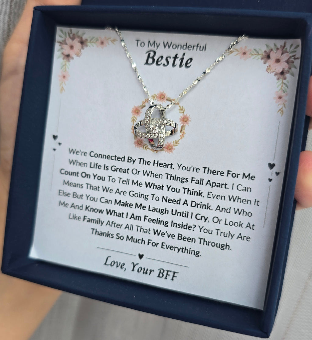Best Gift To My Bestie I Connected By Heart  I Love Knot Necklace