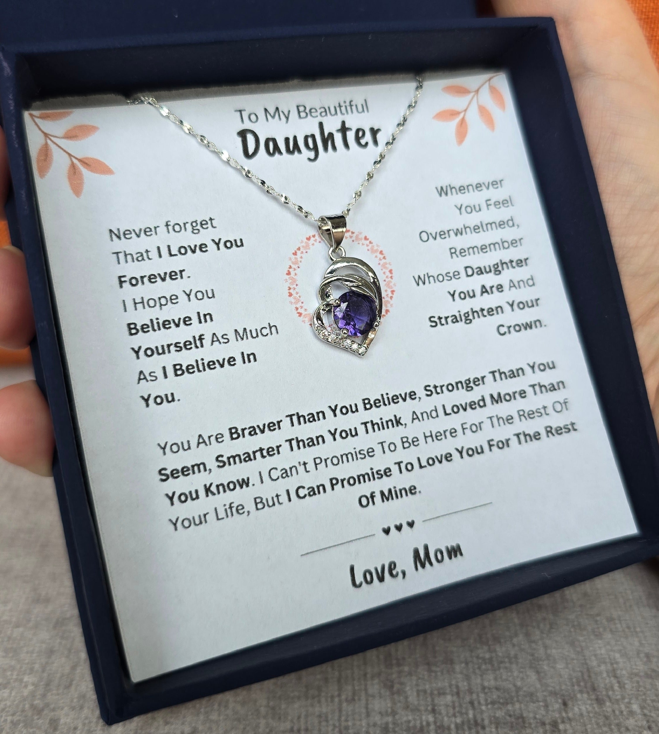 Best Gift To My Daughter I Love You Forever I From Mom I Purple Love Necklace