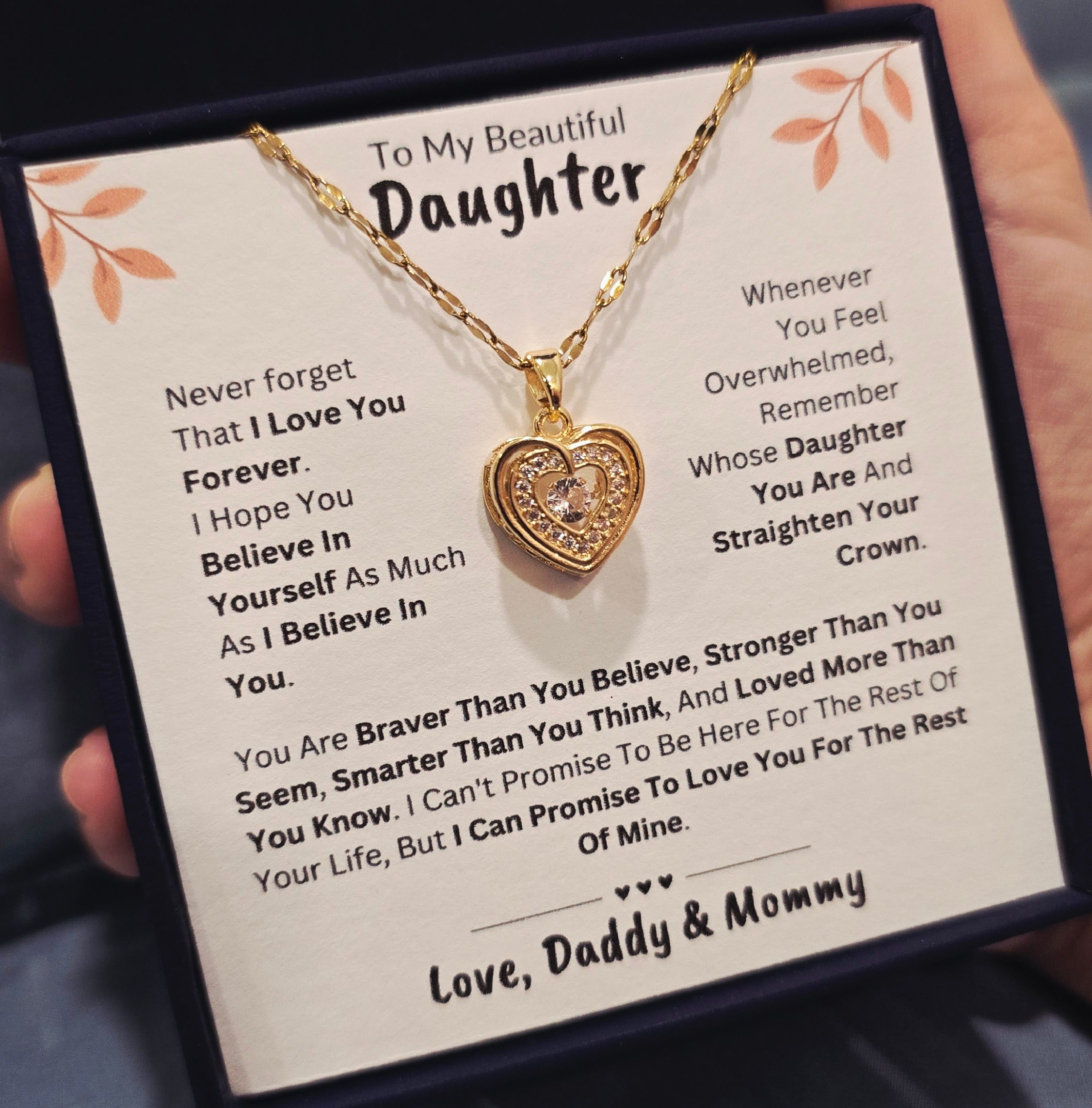 Best Gift To My Daughter I Love You Forever I From DaddyMommy I Gold Heart Necklace