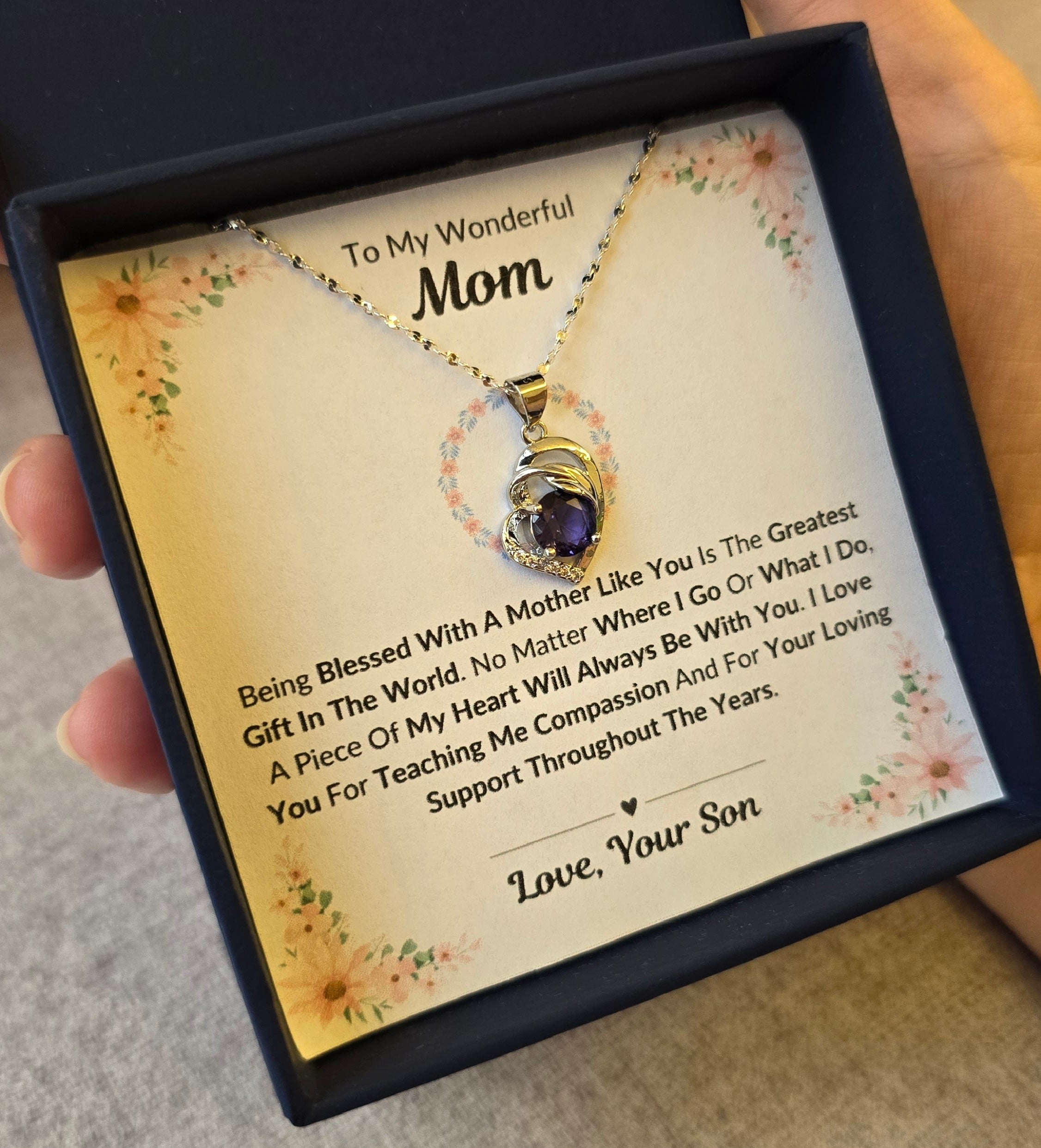 Best Gift To My Mom I Greatest Gift In The World I From Son I Purple Love Necklace