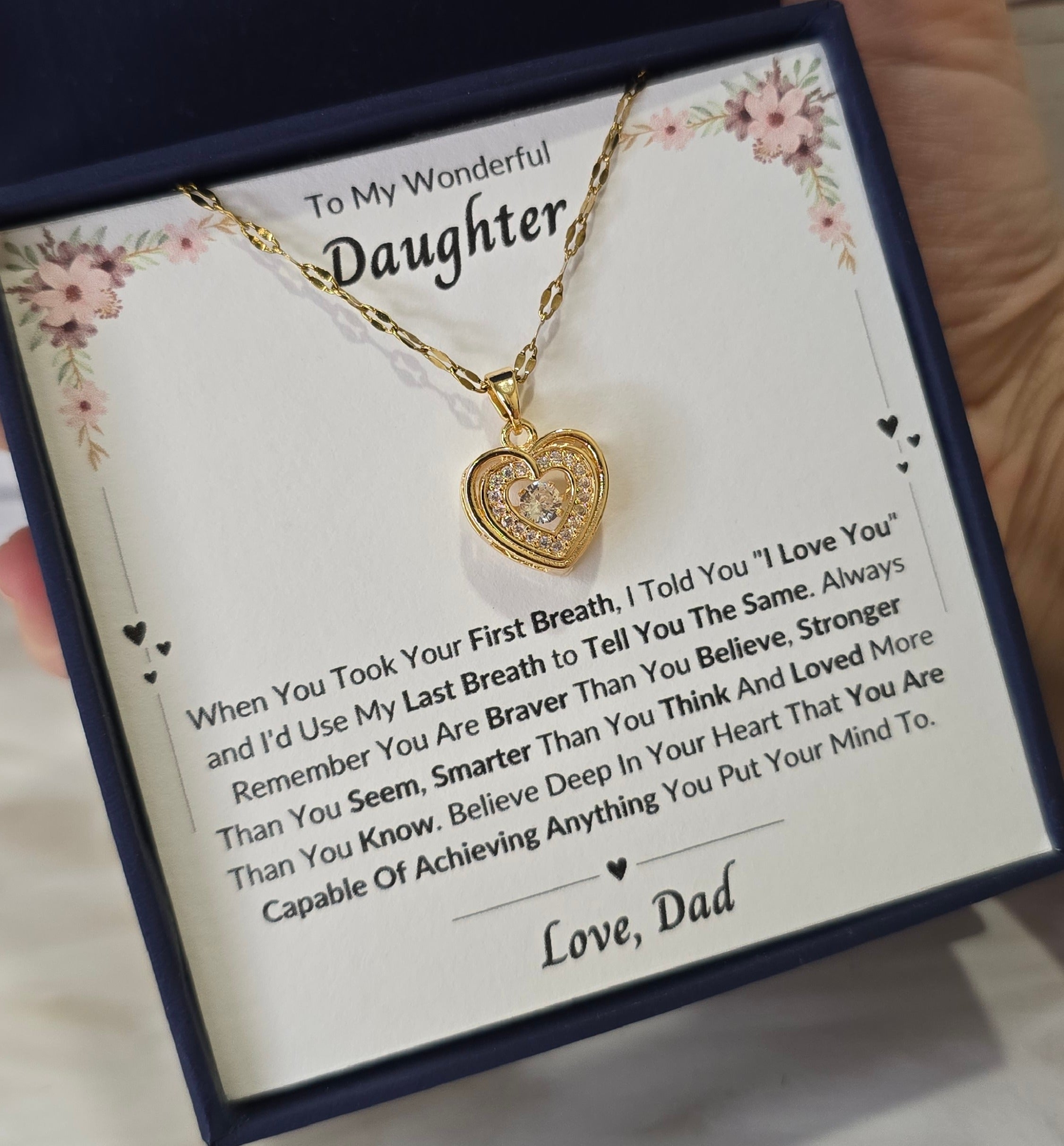 Best Gift To My Daughter I Always Love You I From Dad I Gold Heart Necklace