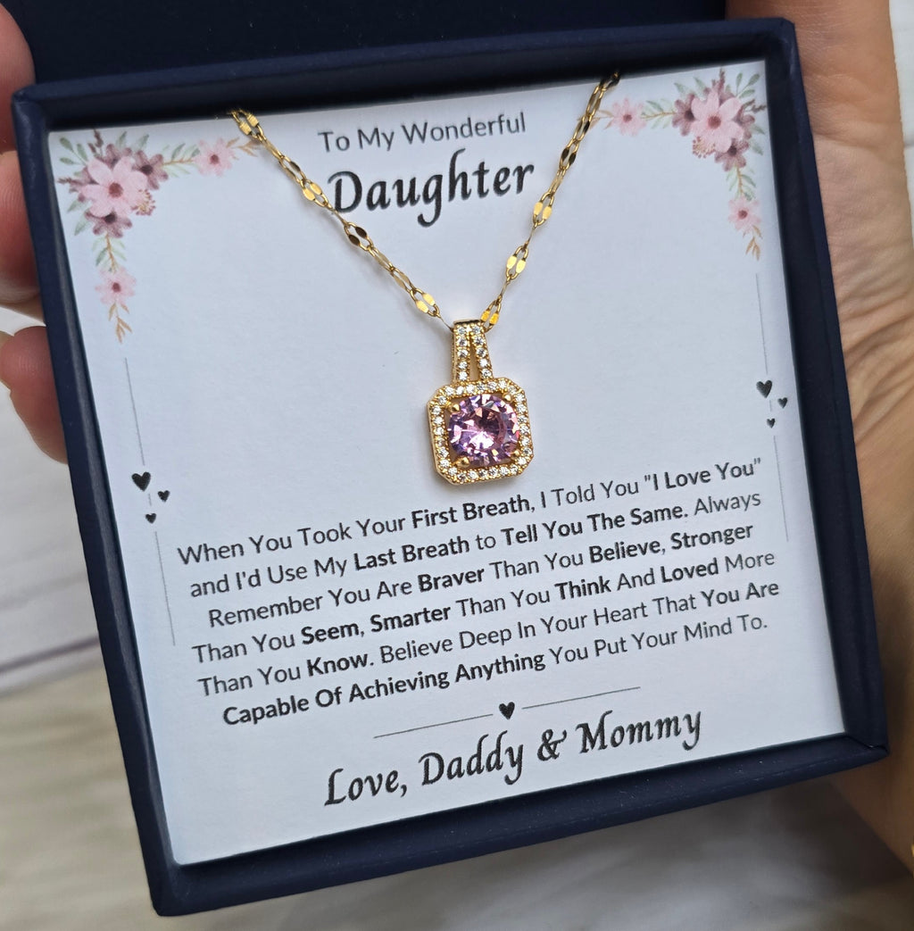Best Gift To My Daughter I Always Love You I From Daddy Mommy I Sweet Pink Necklace