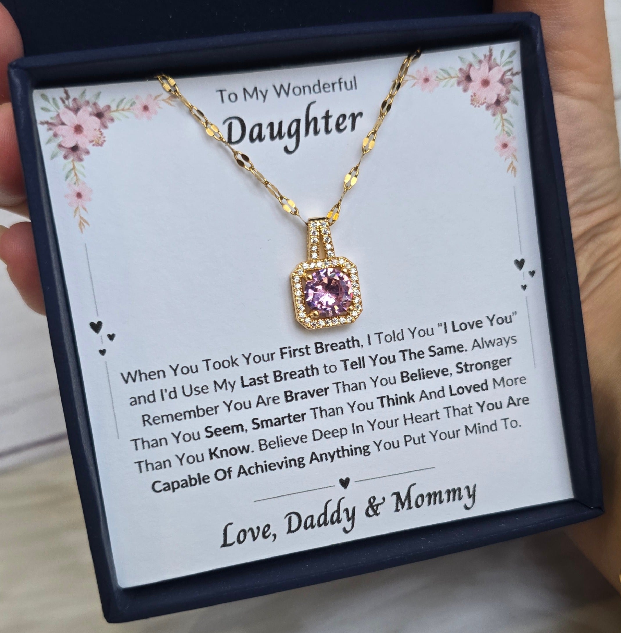 Best Gift To My Daughter I Always Love You I From Daddy Mommy I Sweet Pink Necklace