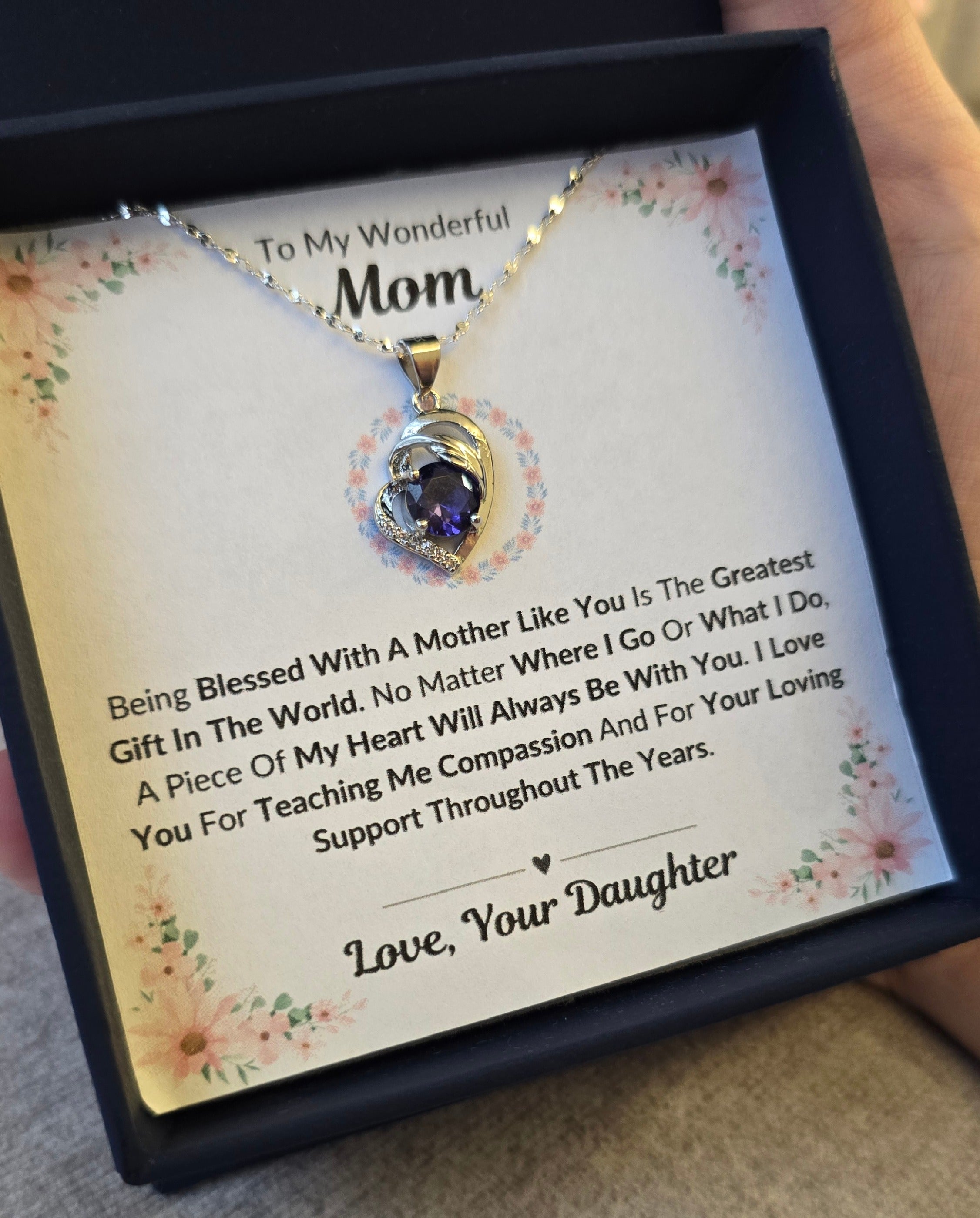 Best Gift To My Mom I Greatest Gift In The World I From Daughter I Purple Love Necklace