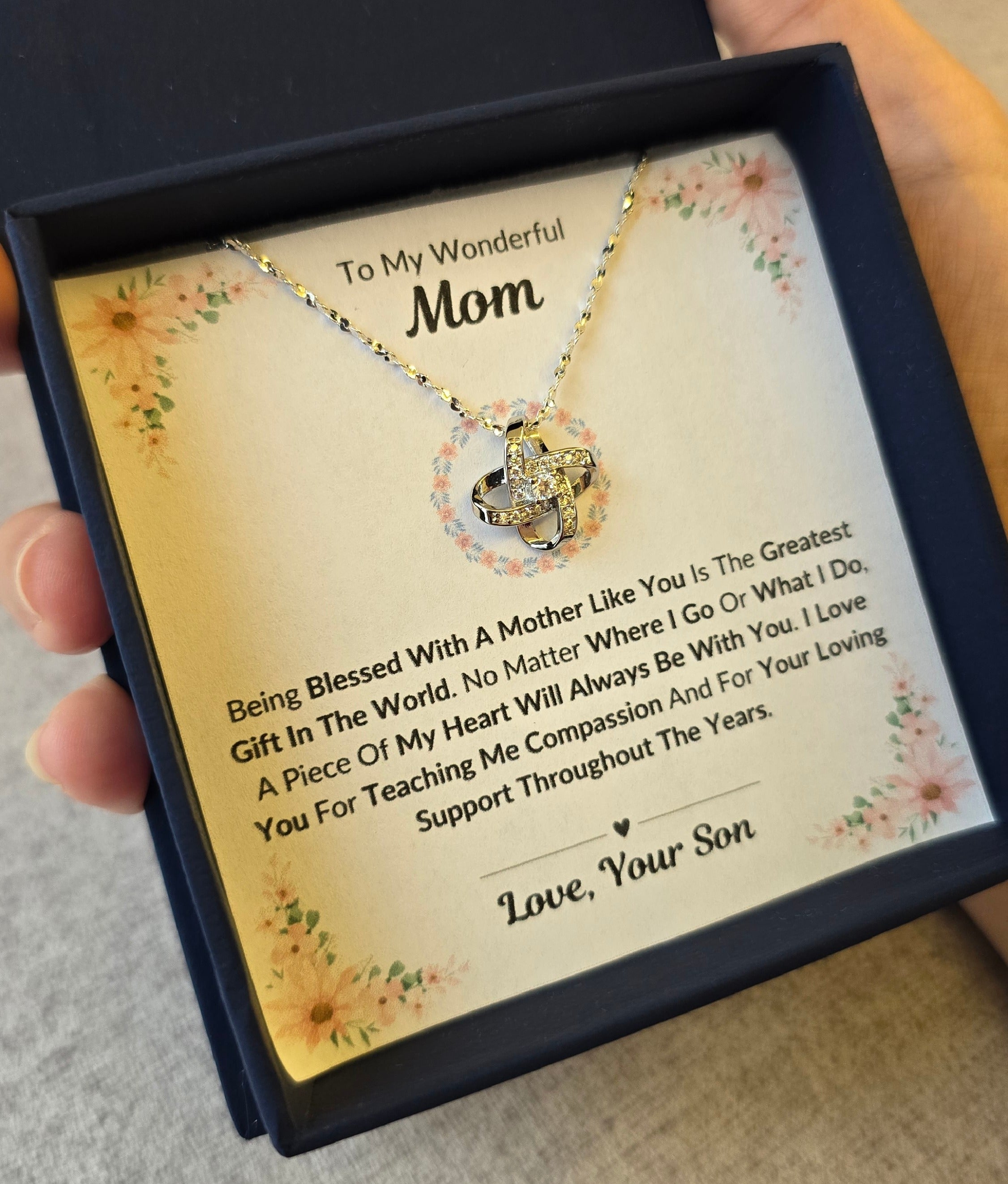 Best Gift To My Mom I Greatest Gift In The World I From Son I Love Knot Necklace