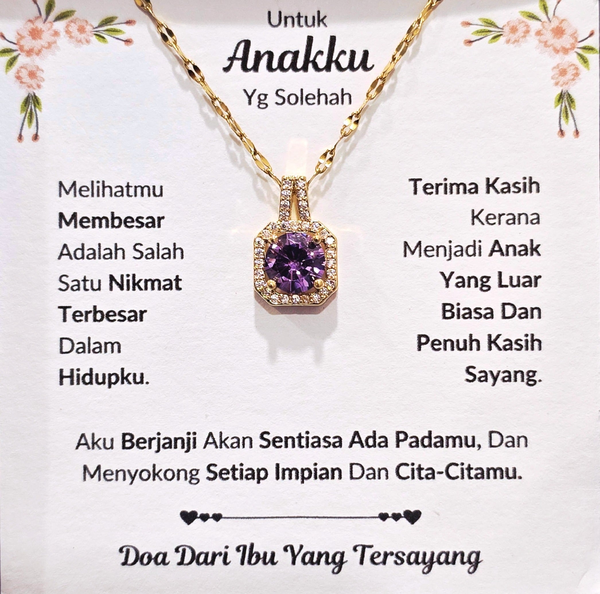 Hadiah Terbaik Untuk Anakku I Sentiasa Ada Padamu I Dari Ibu I Sweet Purple Necklace