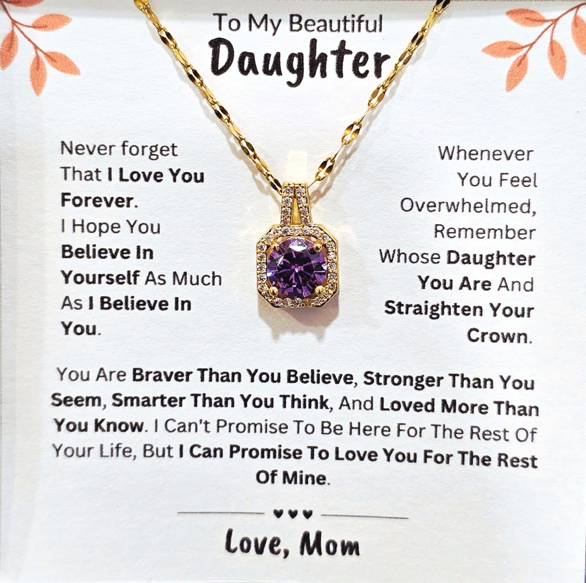 Best Gift To My Daughter I Love You Forever I From Mom I Sweet Purple Necklace