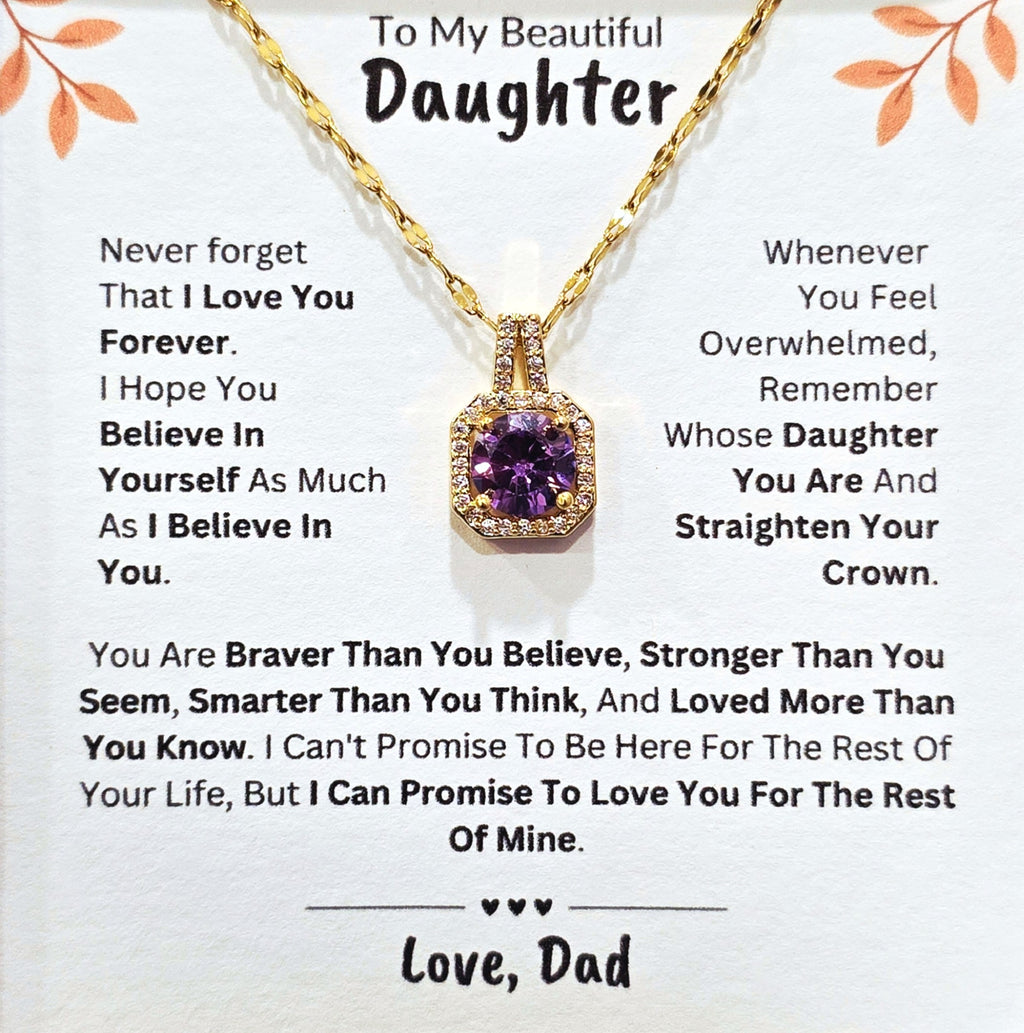 Best Gift To My Daughter I Love You Forever I From Dad I Sweet Purple Necklace