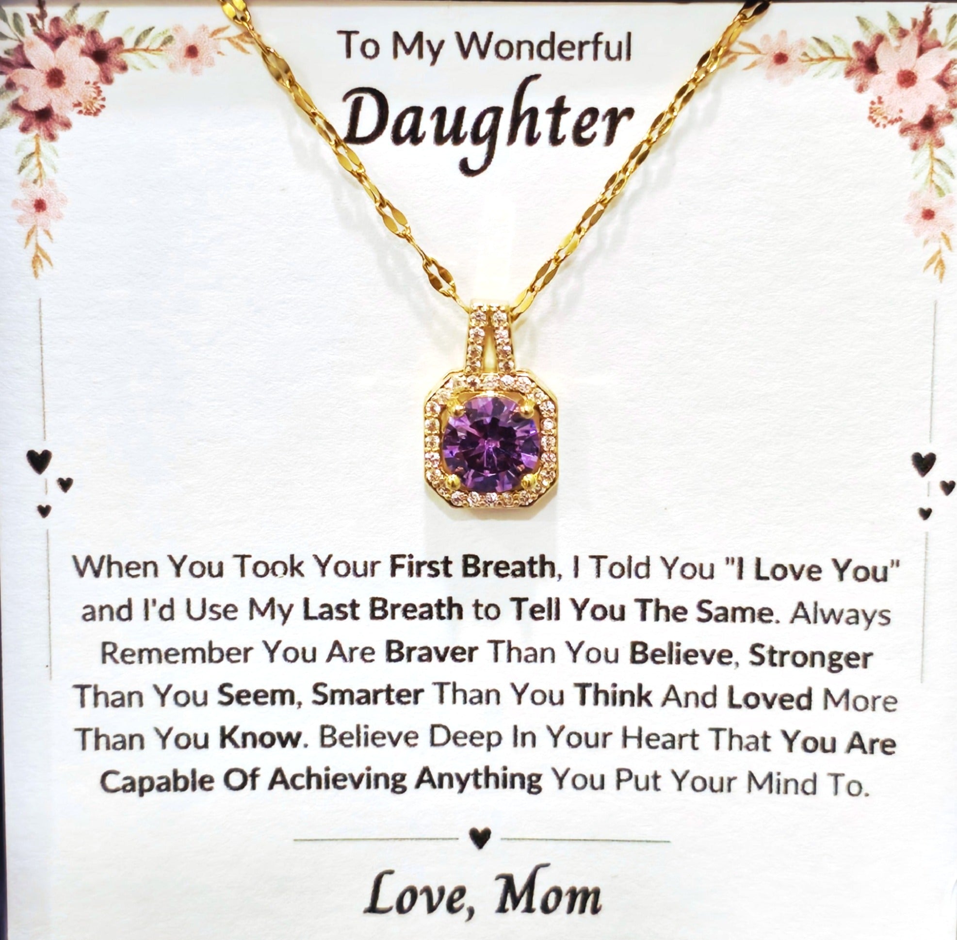 Best Gift To My Daughter I Always Love You I From Mom I Sweet Purple Necklace