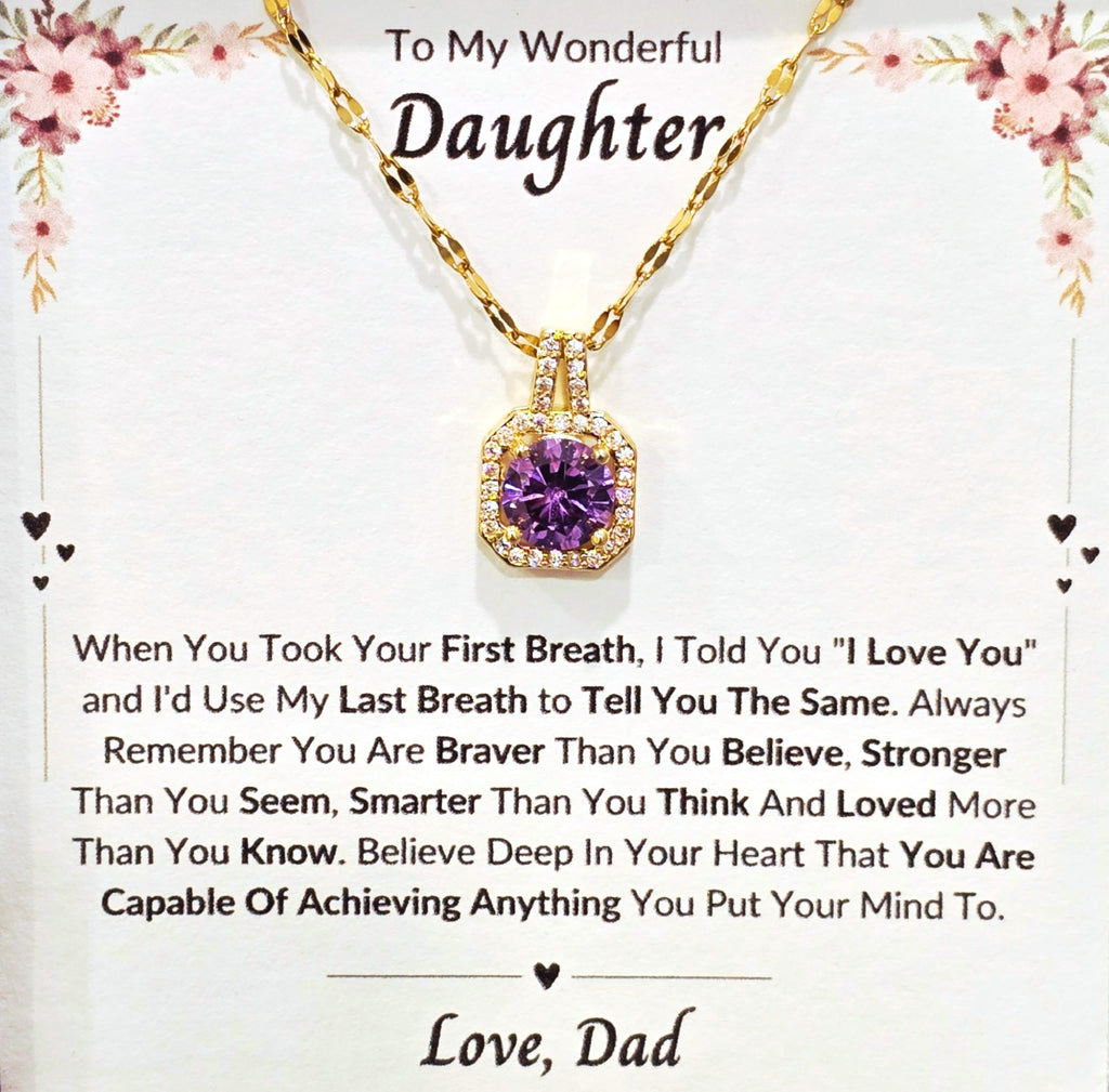 Best Gift To My Daughter I Always Love You I From Dad I Sweet Purple Necklace