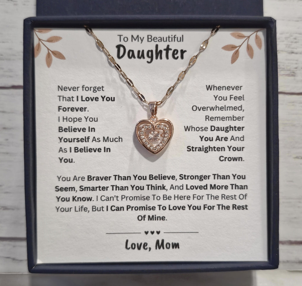 Best Gift To My Daughter I Love You Forever I From Mom I Rose Heart Necklace