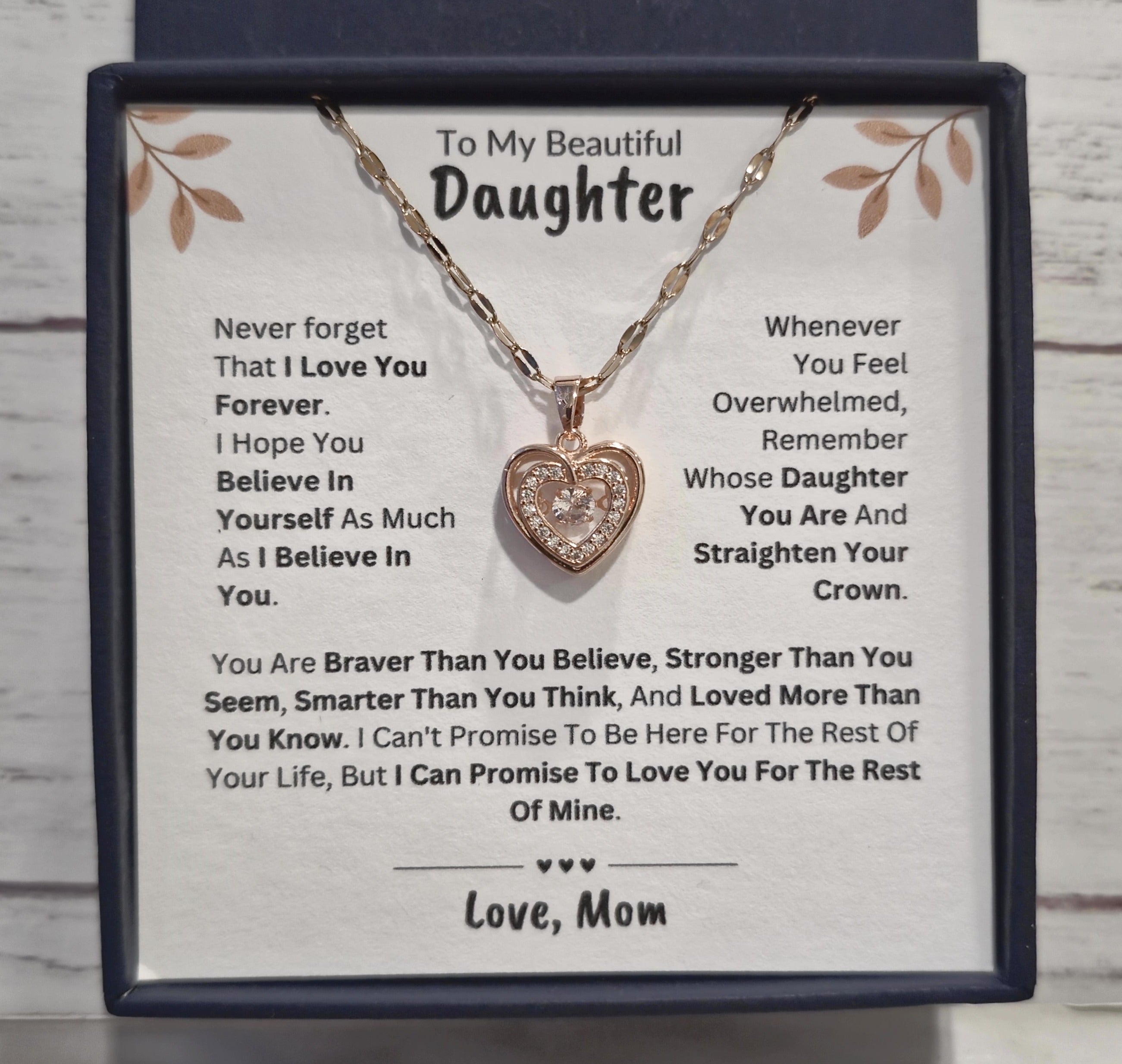 Best Gift To My Daughter I Love You Forever I From Mom I Rose Heart Necklace