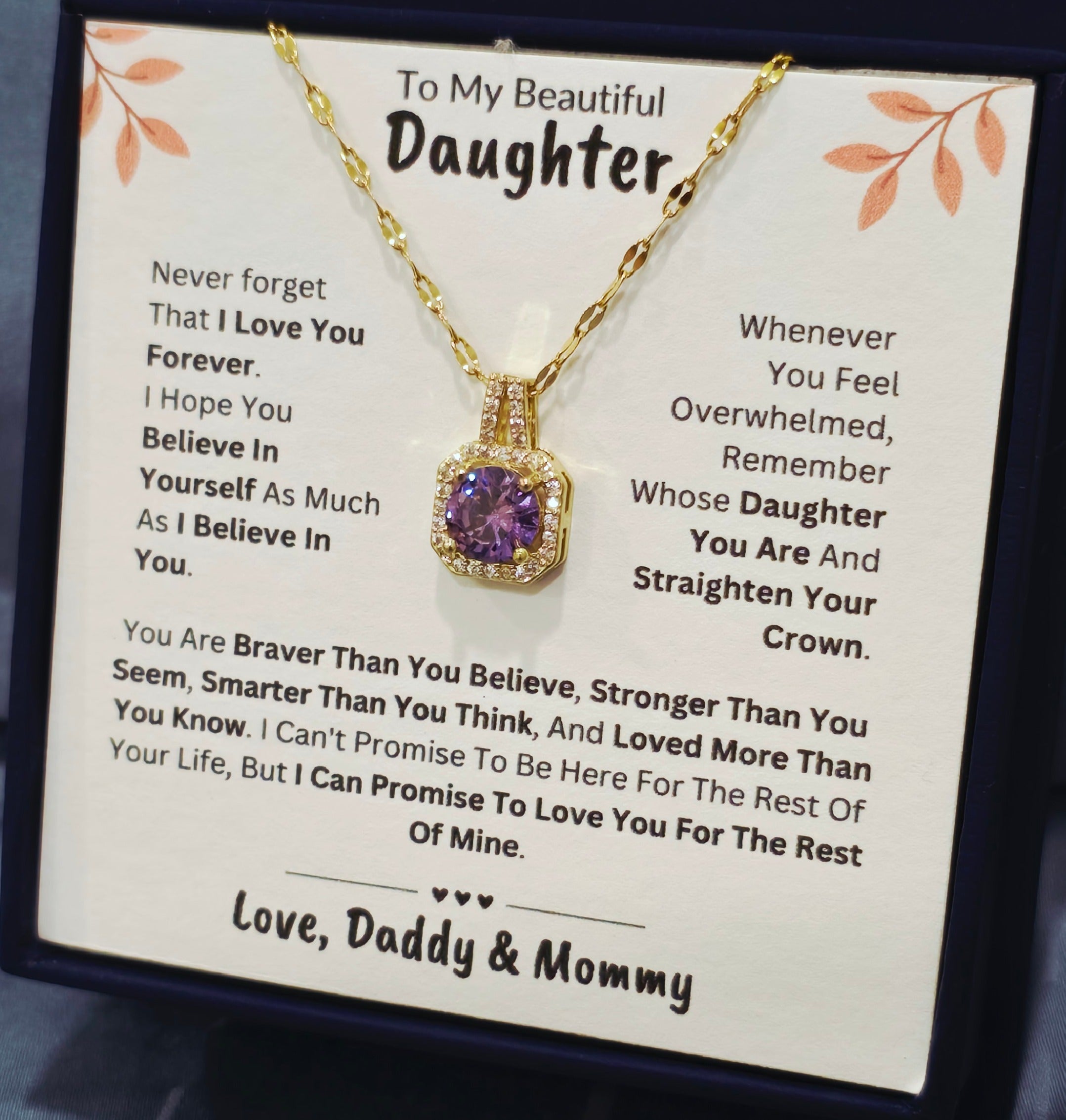 Best Gift To My Daughter I Love You Forever I From DaddyMommy I Sweet Purple Necklace