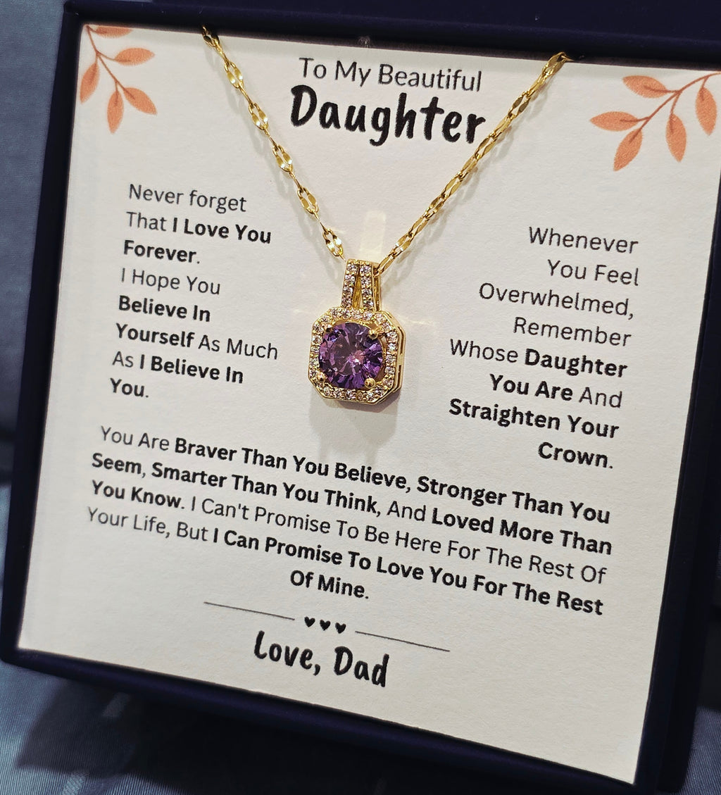 Best Gift To My Daughter I Love You Forever I From Dad I Sweet Purple Necklace