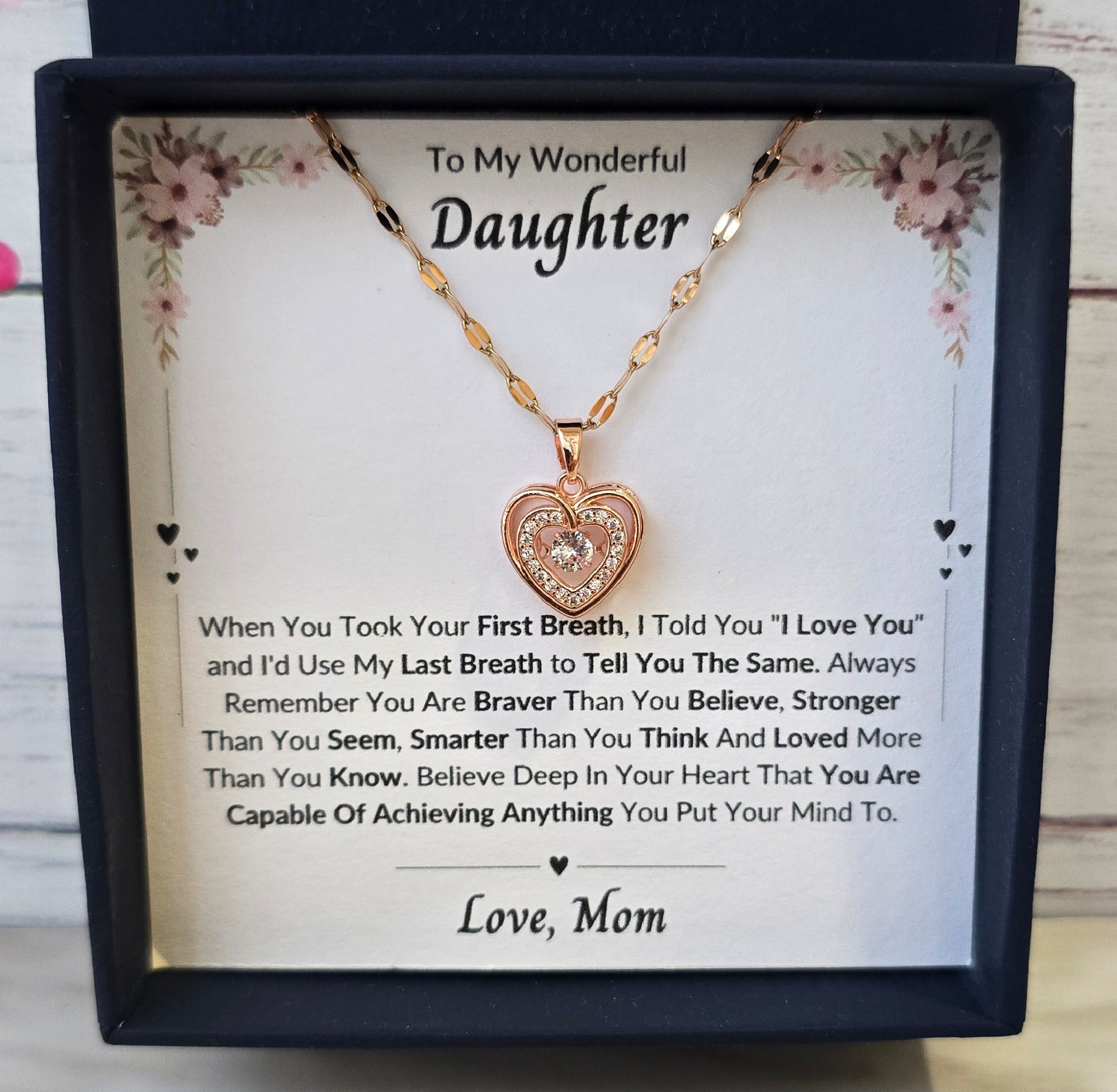 Best Gift To My Daughter I Always Love You I From Mom I Rose Heart Necklace