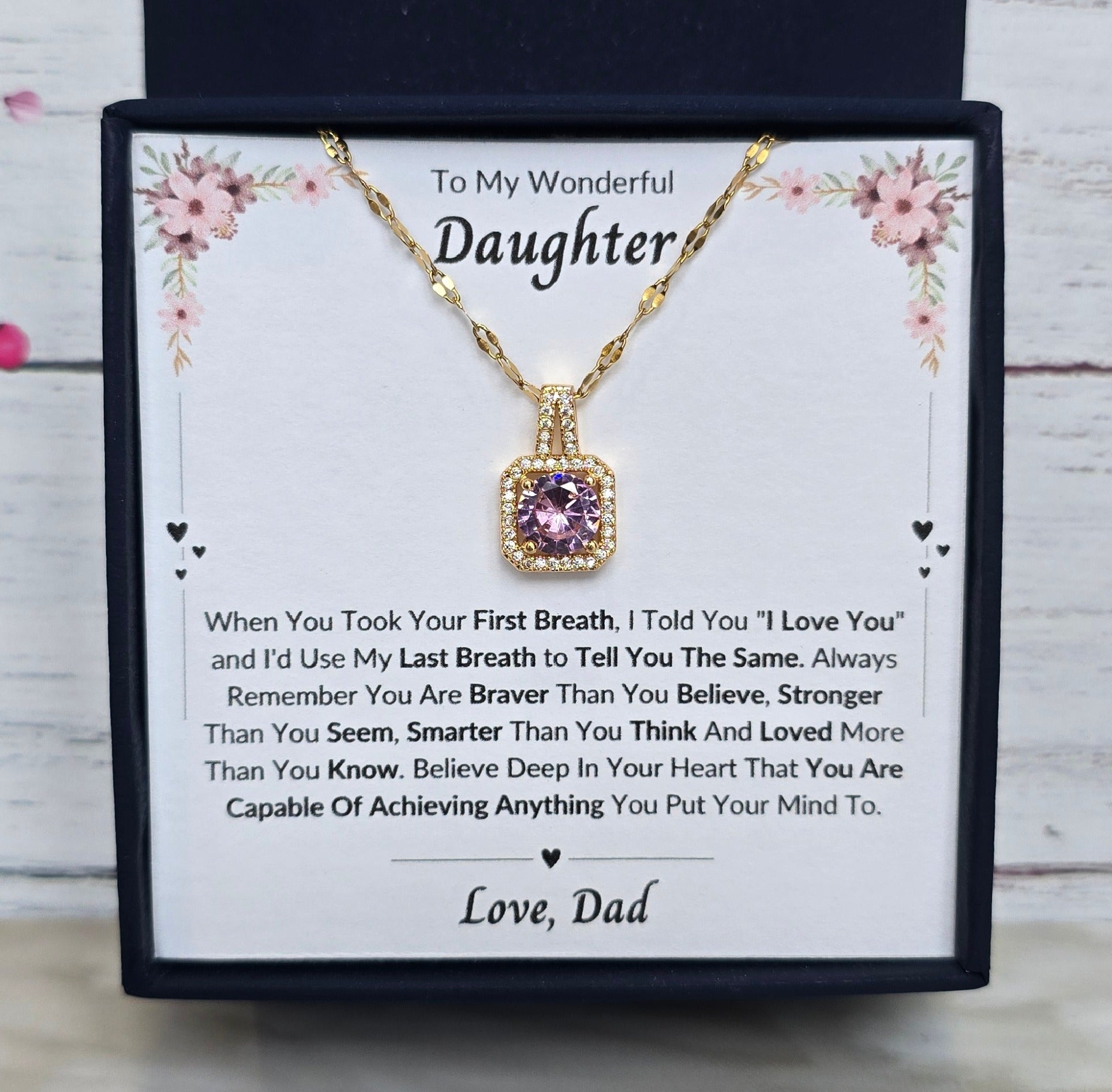 Best Gift To My Daughter I Always Love You I From Dad I Sweet Pink Necklace