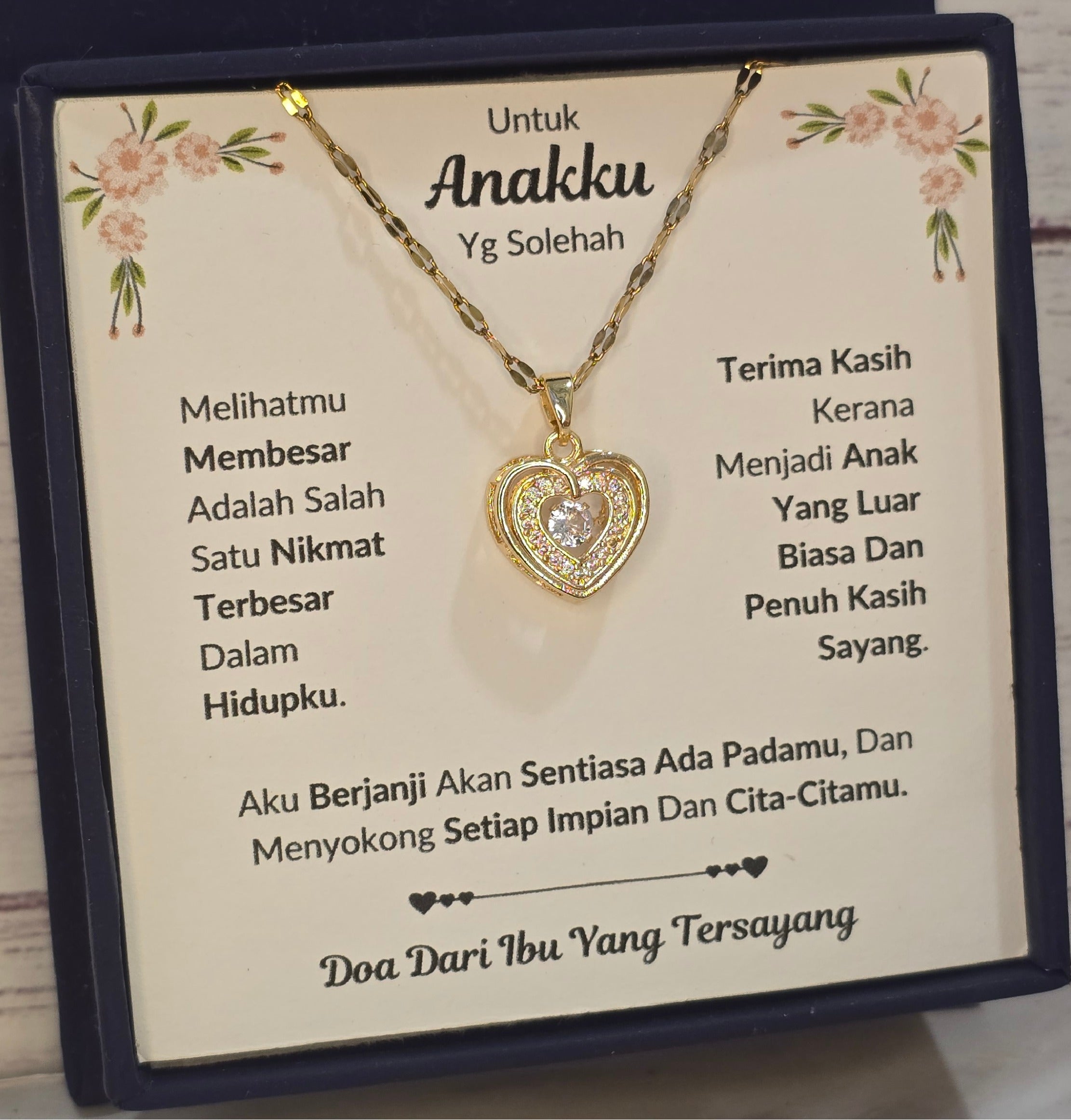 Hadiah Terbaik Untuk Anakku I Sentiasa Ada Padamu I Dari Ibu I Gold Heart Necklace