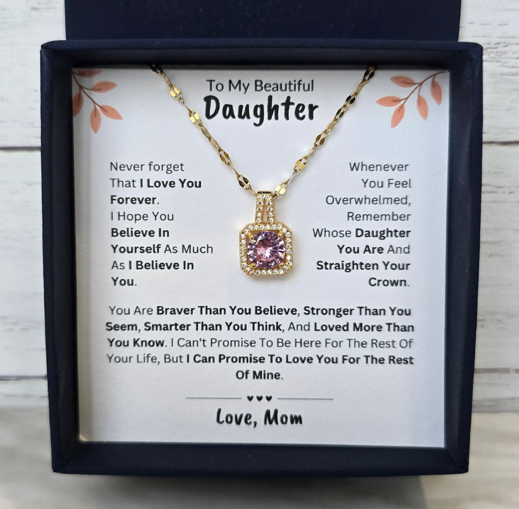 Best Gift To My Daughter I Love You Forever I From Mom I Sweet Pink Necklace