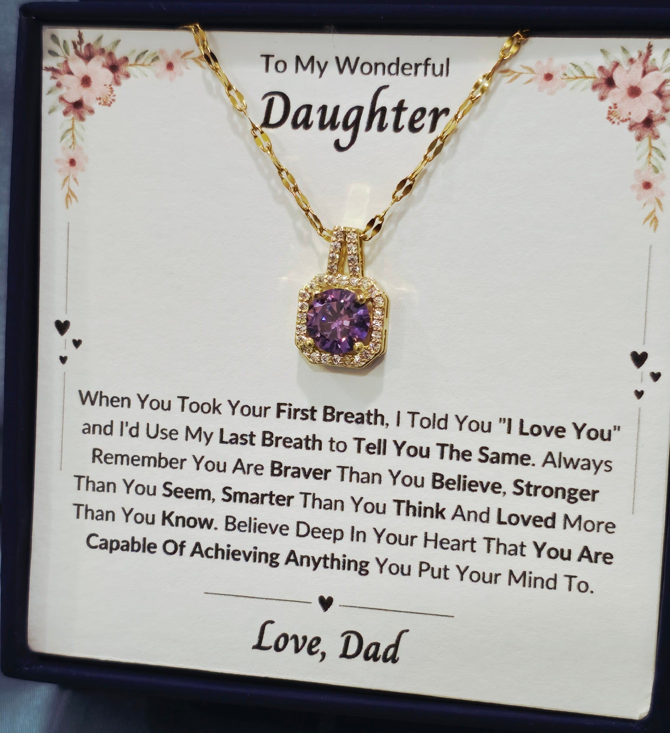 Best Gift To My Daughter I Always Love You I From Dad I Sweet Purple Necklace
