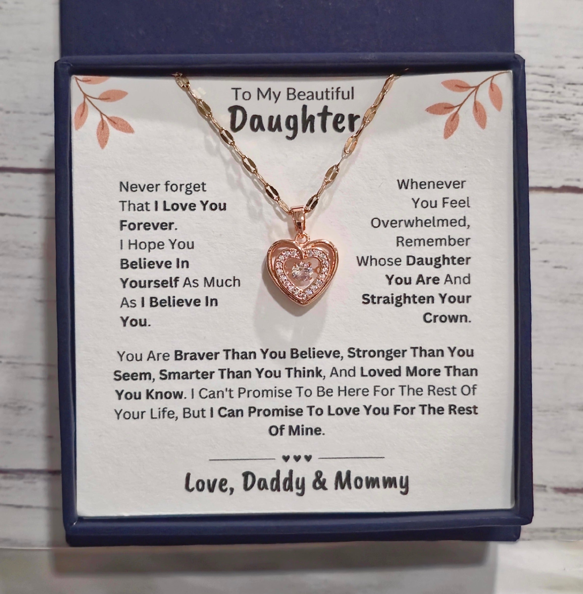 Best Gift To My Daughter I Love You Forever I From Daddy Mommy I Rose Heart Necklace