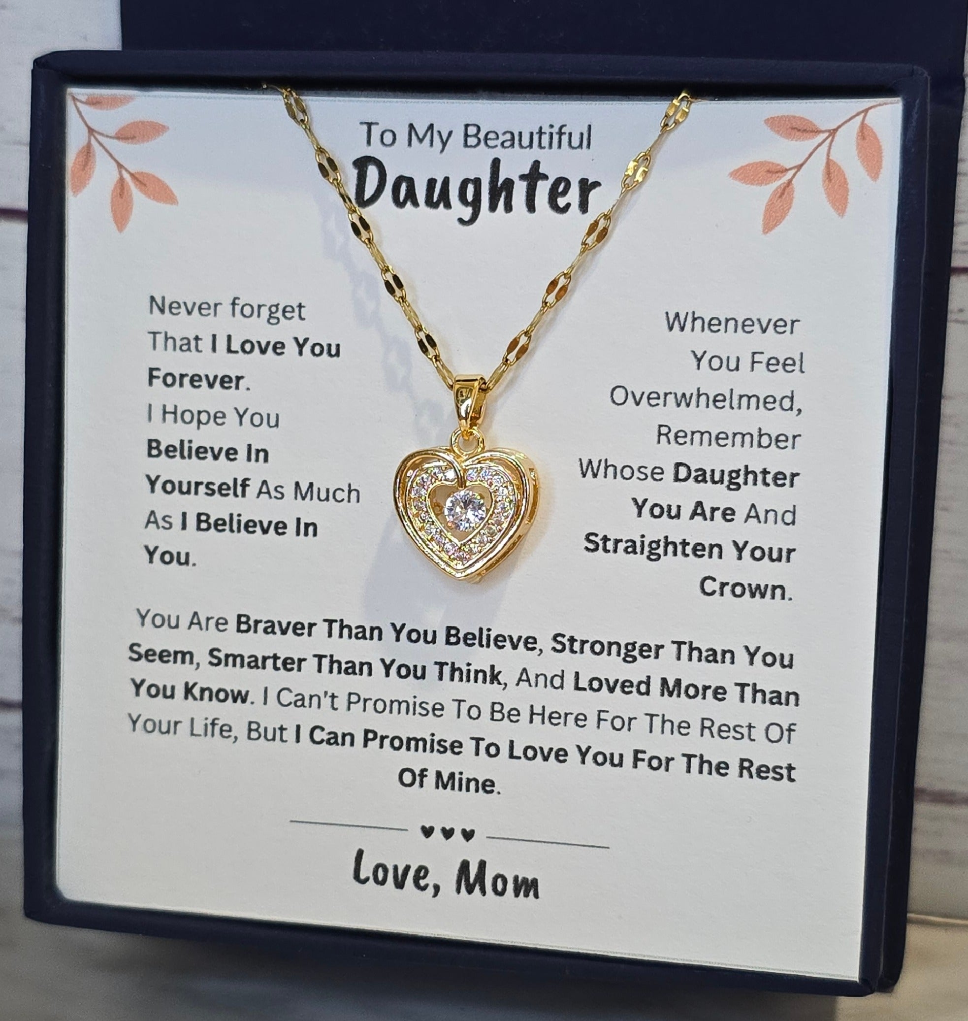 Best Gift To My Daughter I Love You Forever I From Mom I Gold Heart Necklace