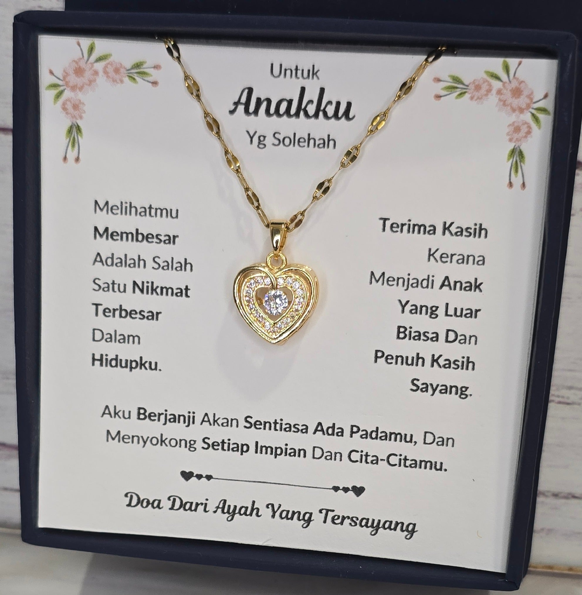 Hadiah Terbaik Untuk Anakku I Sentiasa Ada Padamu I Dari Ayah I Gold Heart Necklace