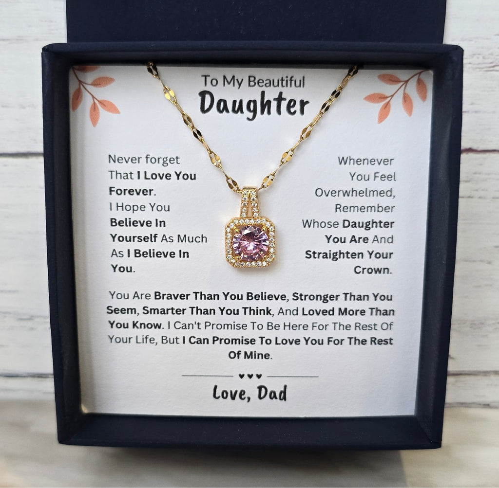 Best Gift To My Daughter I Love You Forever I From Dad I Sweet Pink Necklace