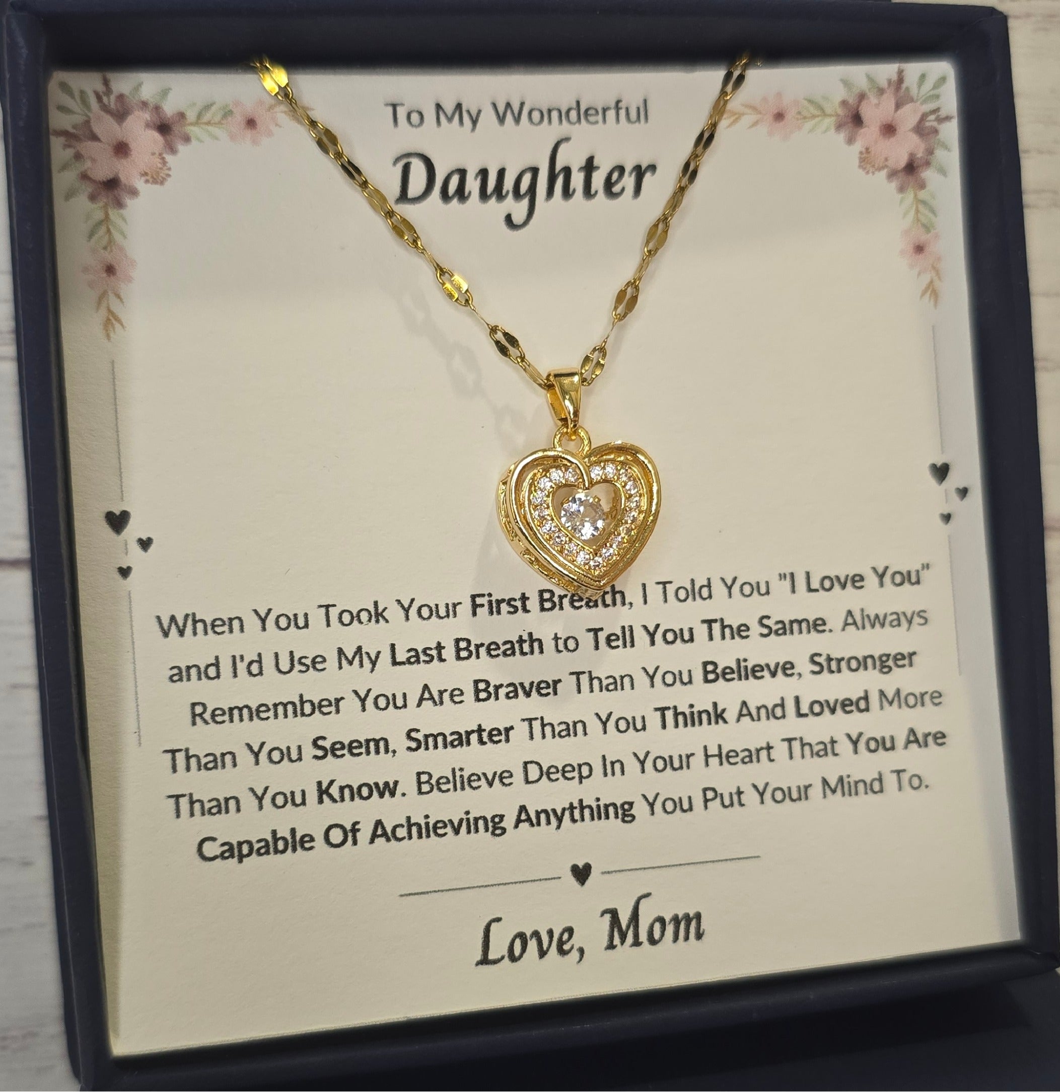 Best Gift To My Daughter I Always Love You I From Mom I Gold Heart Necklace