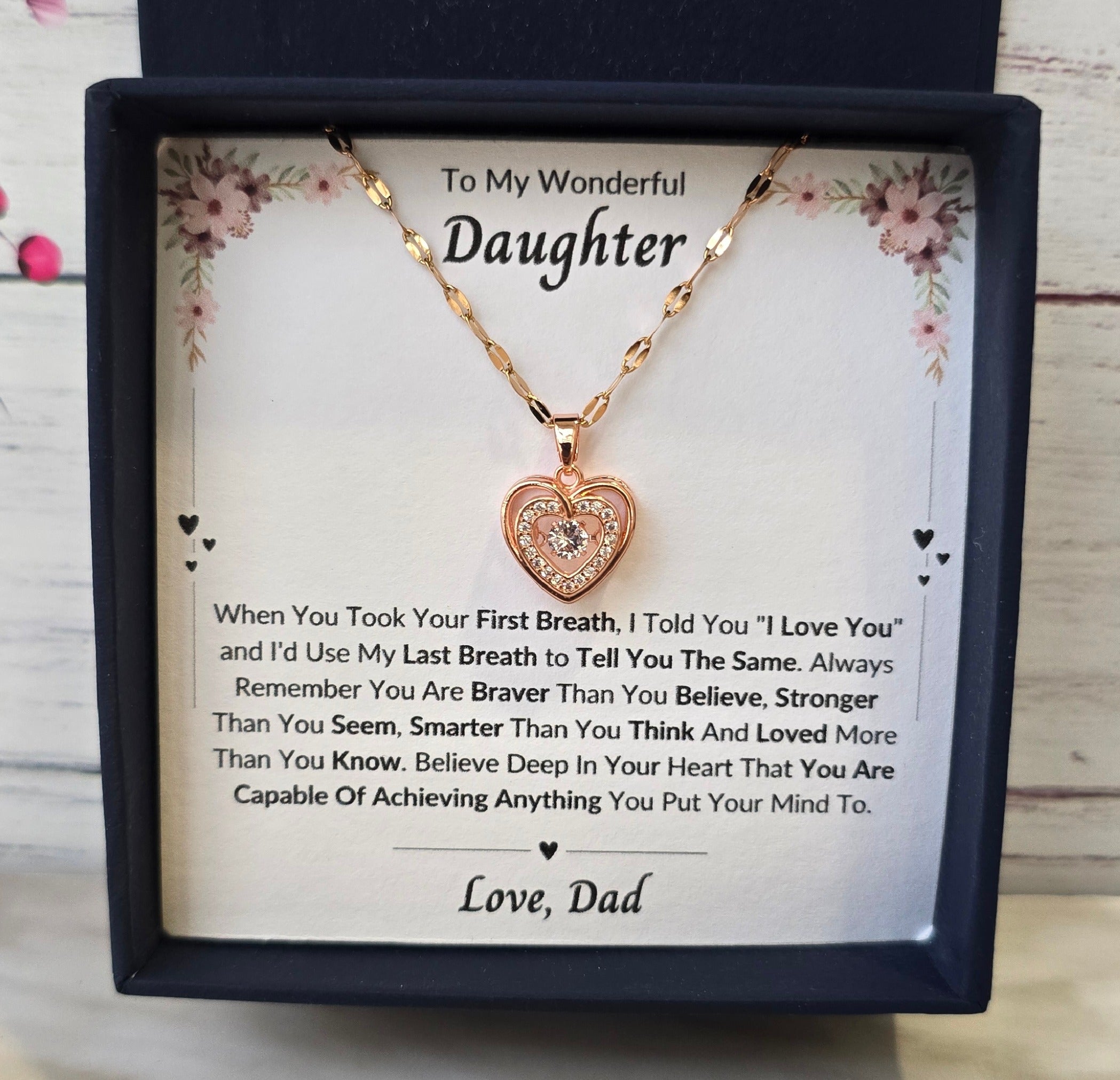 Best Gift To My Daughter I Always Love You I From Dad I Rose Heart Necklace