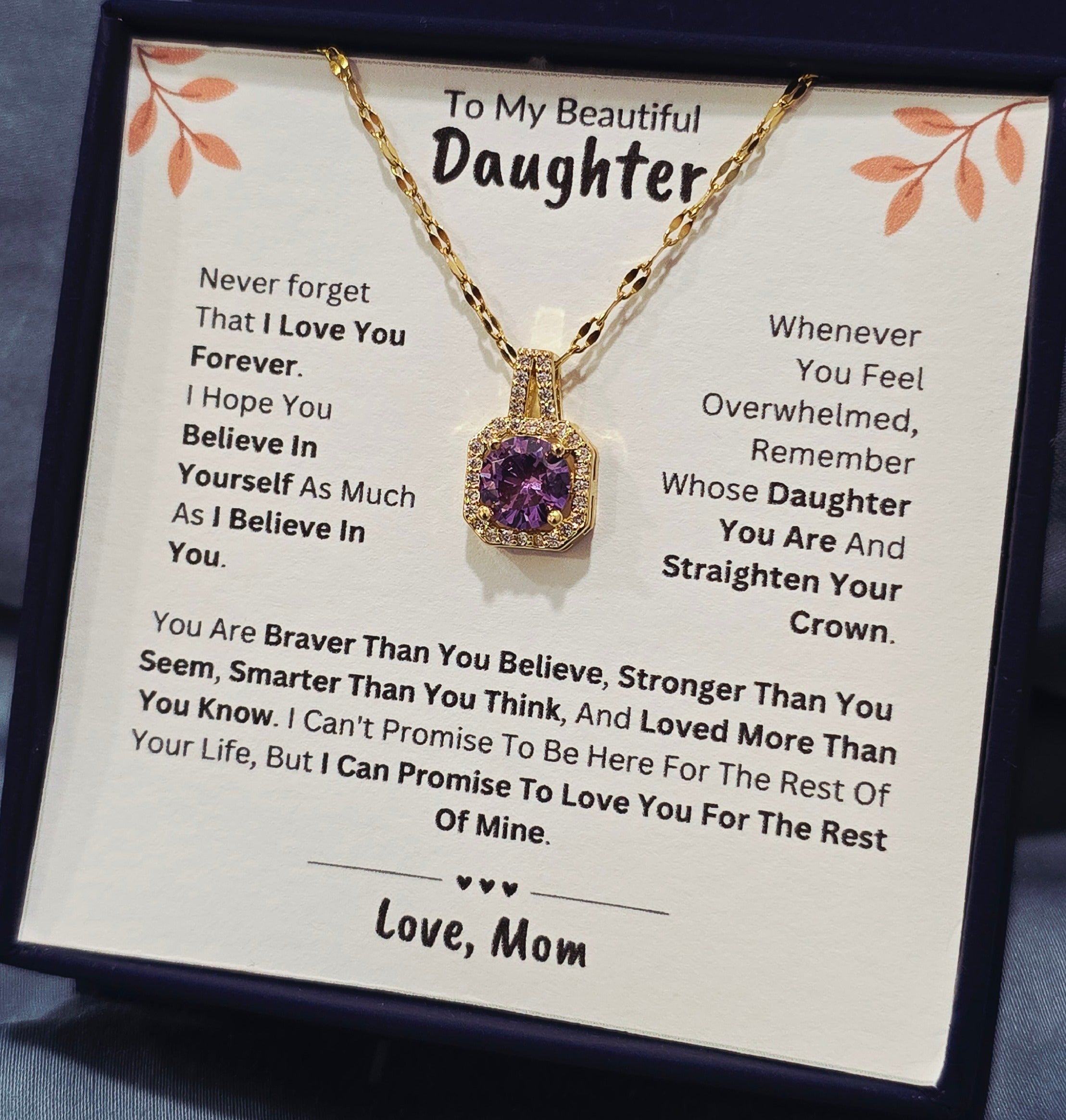 Best Gift To My Daughter I Love You Forever I From Mom I Sweet Purple Necklace
