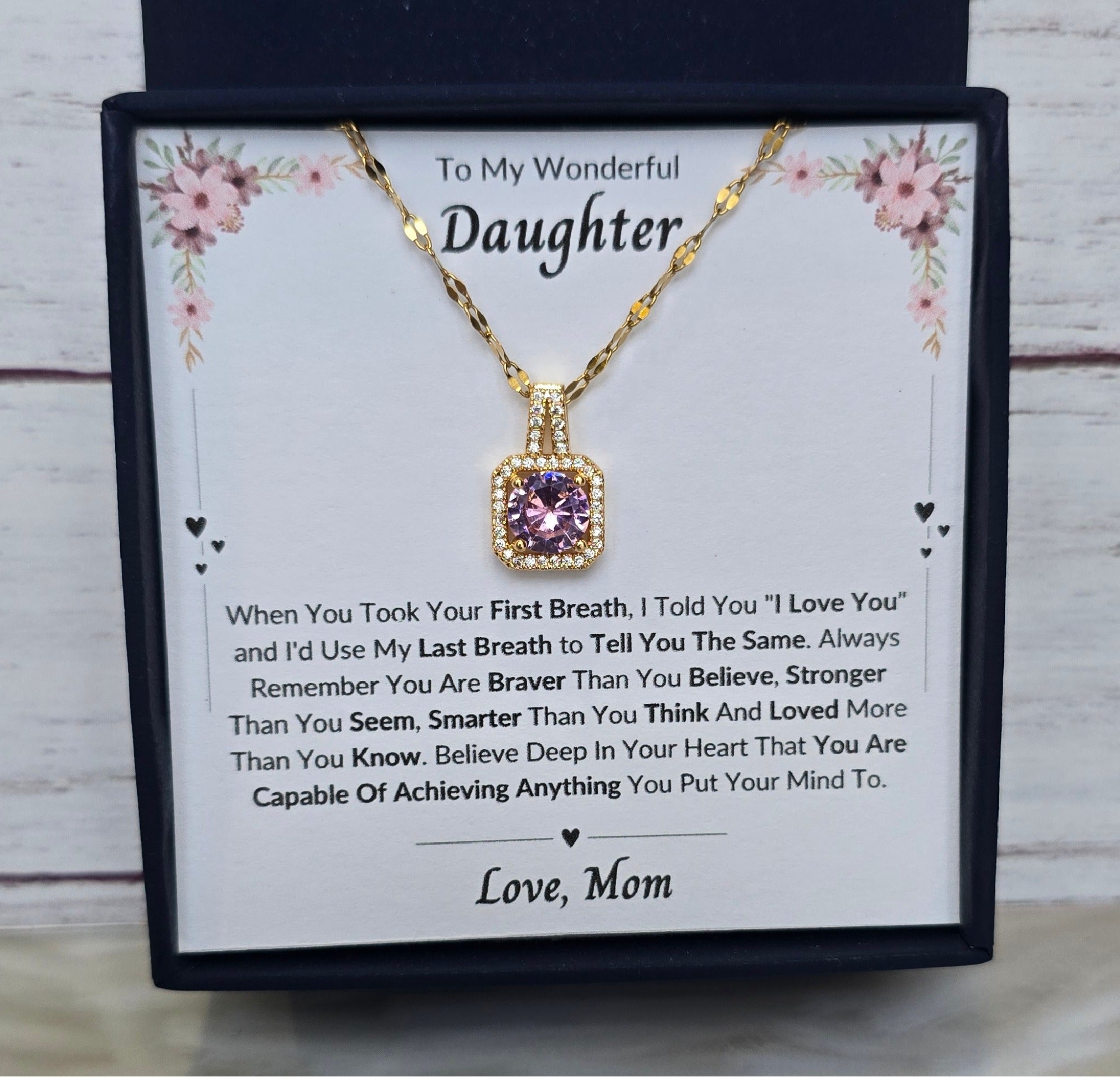 Best Gift To My Daughter I Always Love You I From Mom I Sweet Pink Necklace