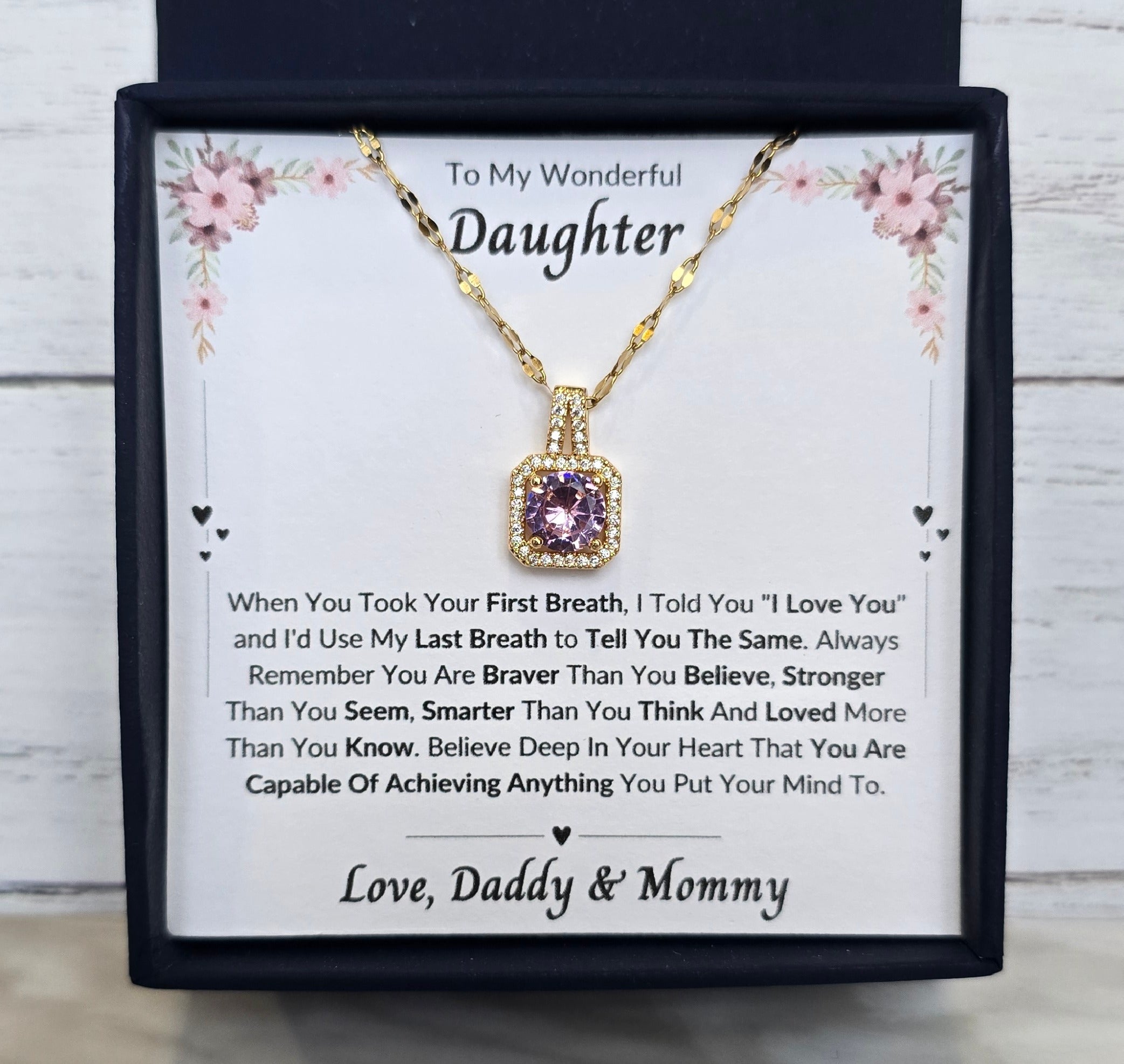 Best Gift To My Daughter I Always Love You I From Daddy Mommy I Sweet Pink Necklace