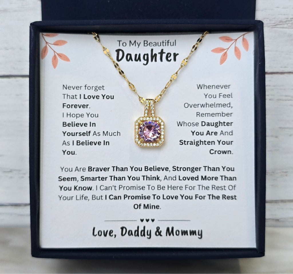 Best Gift To My Daughter I Love You Forever I From Daddy Mommy I Sweet Pink Necklace